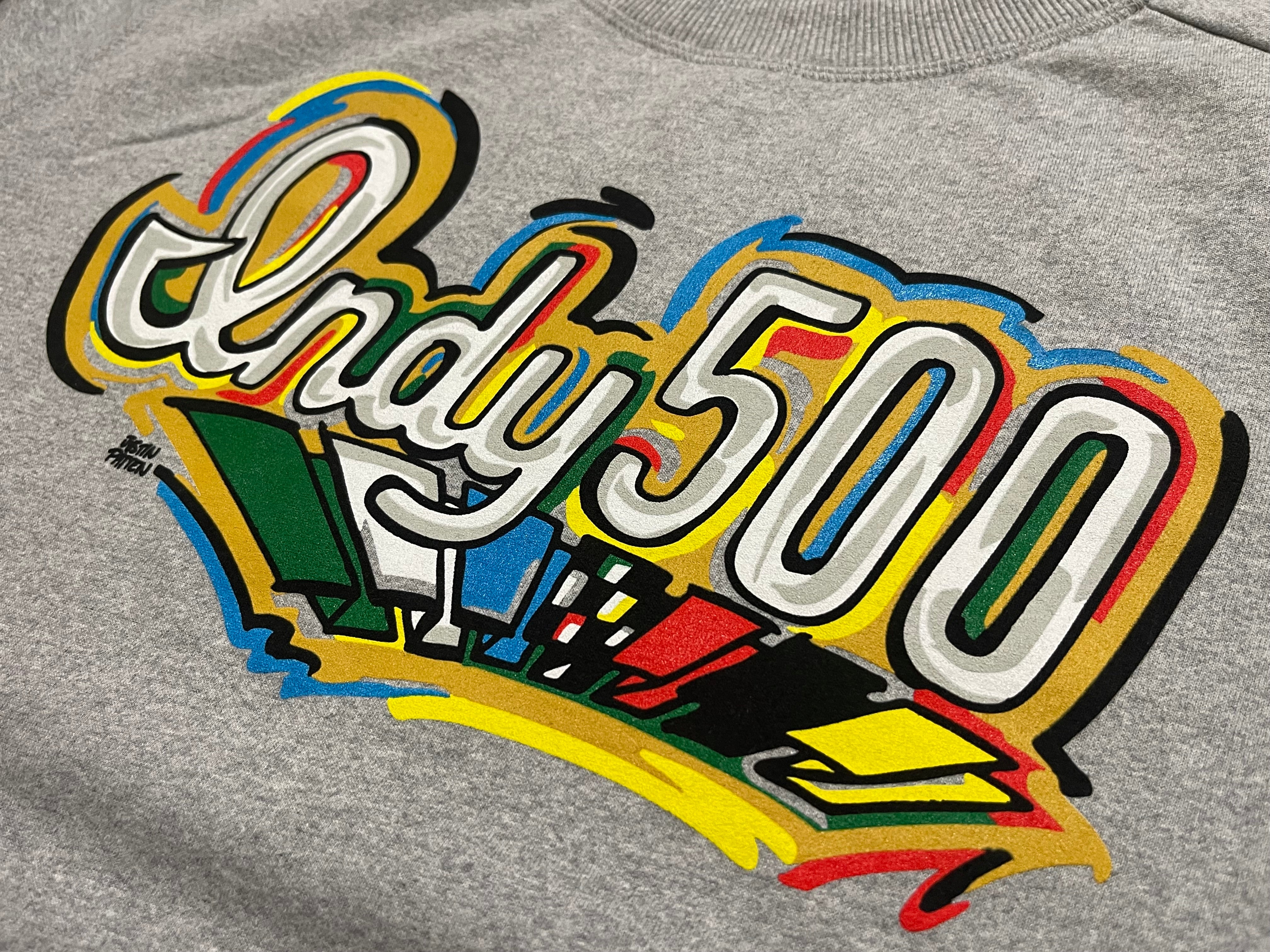 Indianapolis Motor Speedway Indy 500 Script Unisex Crew by Justin Patten (IMS, Indy 500, Pagoda, Wing and Wheel)