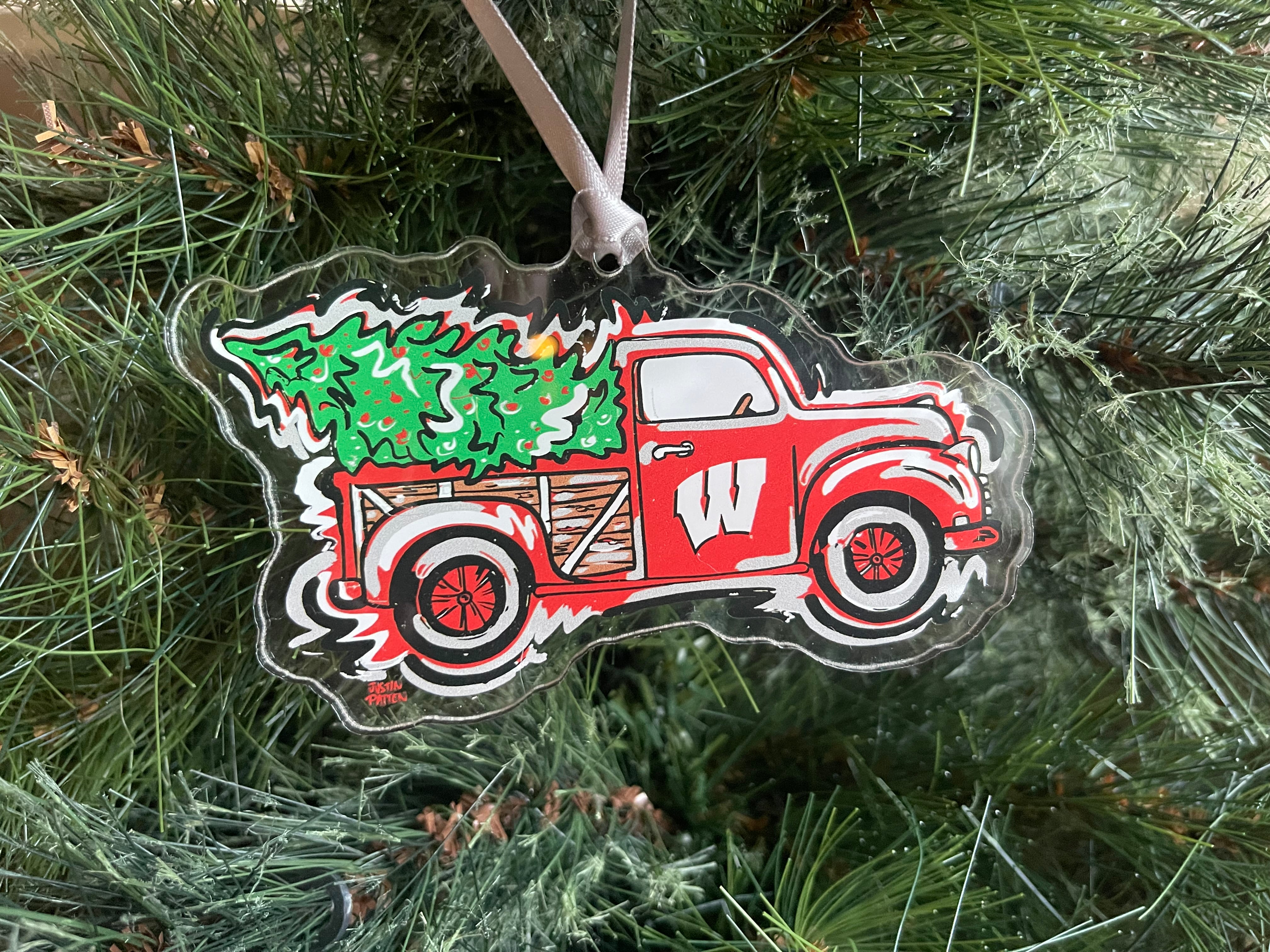 University of Wisconsin Christmas Tree Truck Ornament by Justin Patten