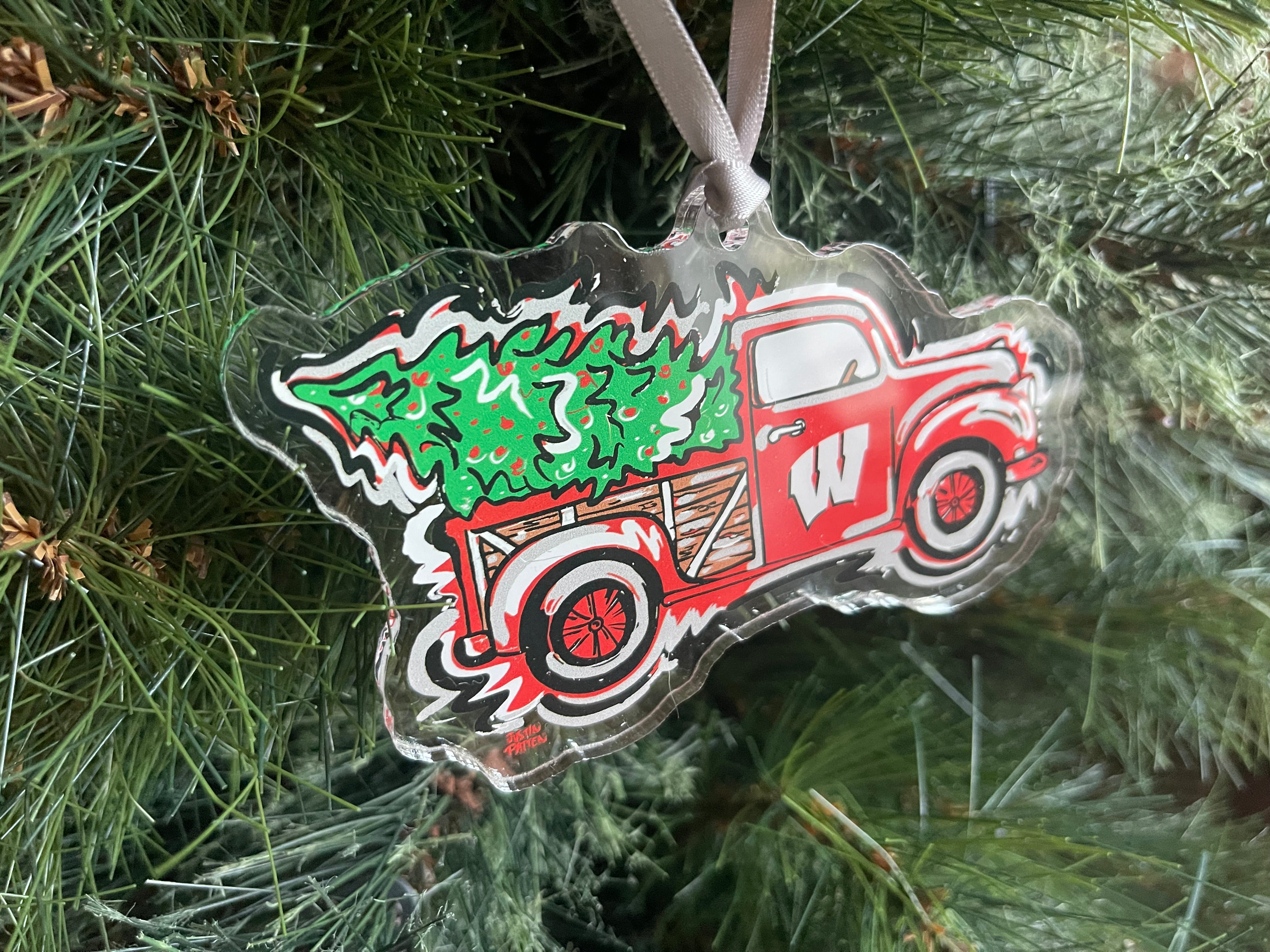 University of Wisconsin Christmas Tree Truck Ornament by Justin Patten