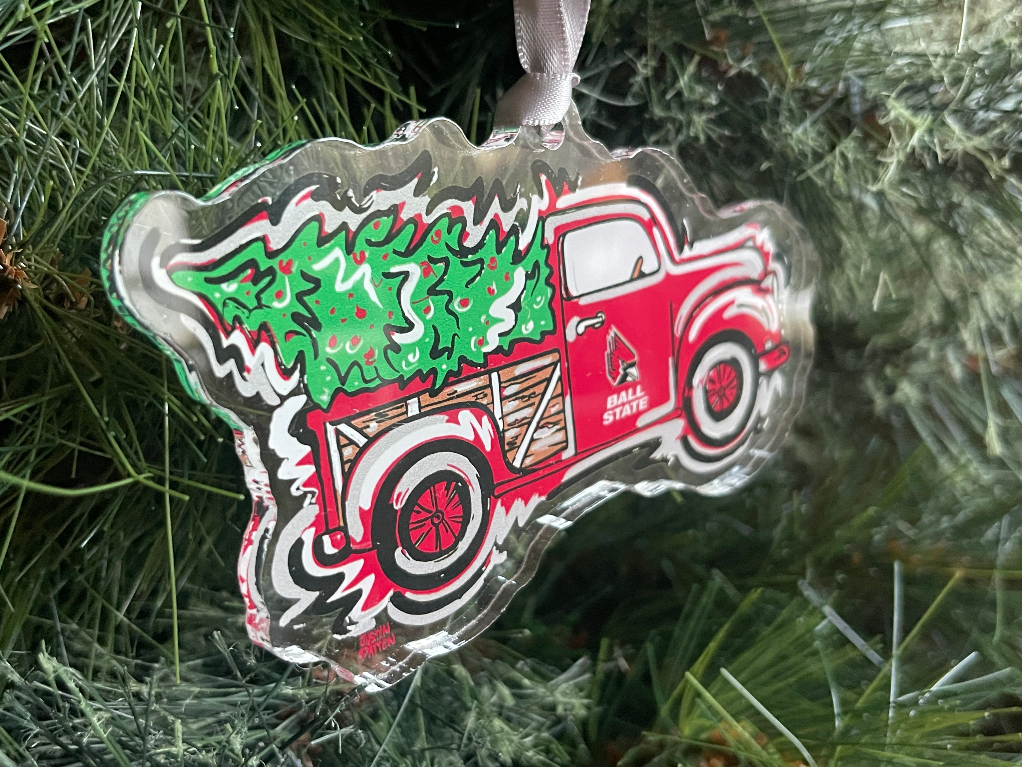 Ball State University Christmas Tree Truck Ornament by Justin Patten