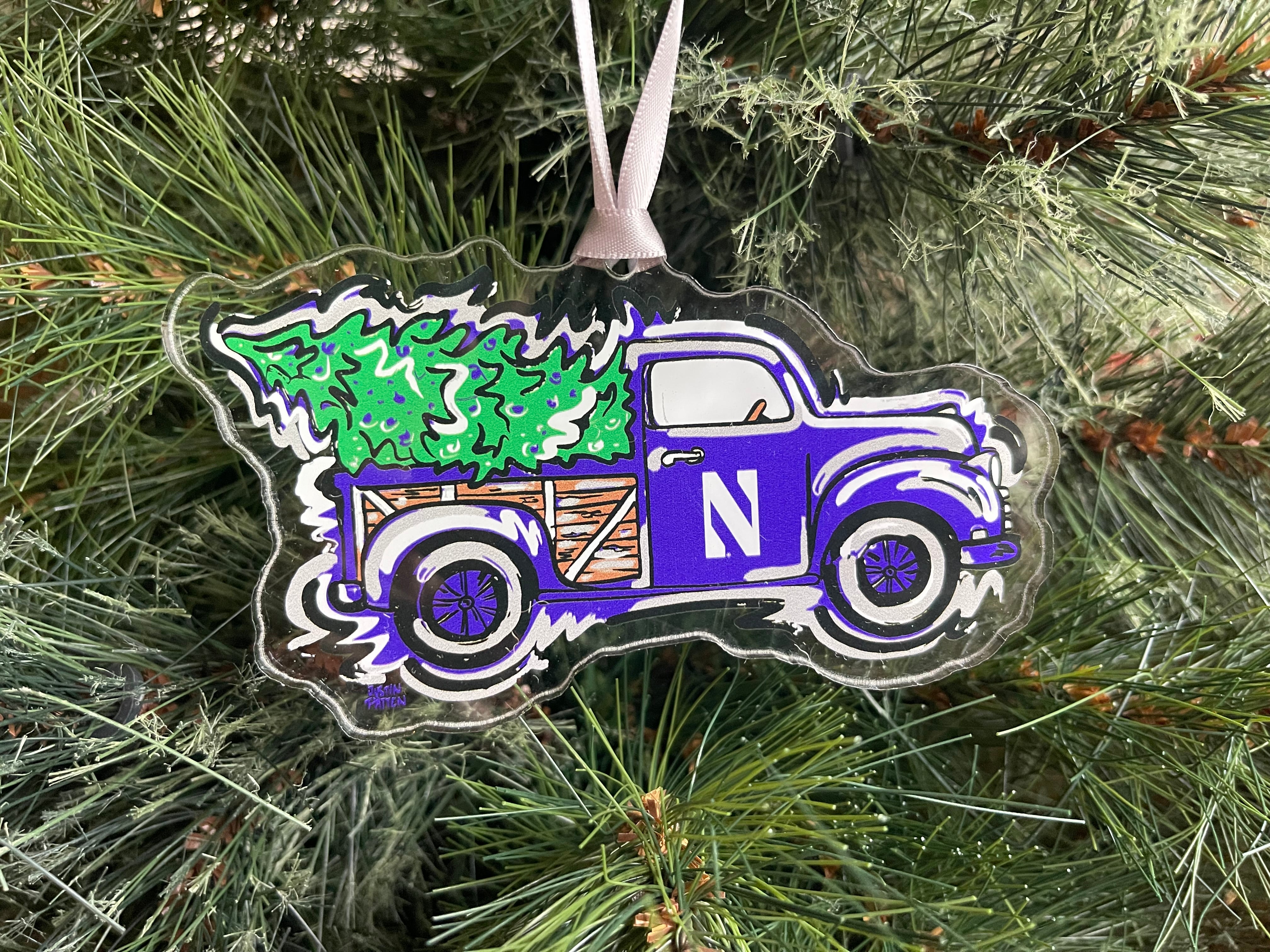 Northwestern University Wildcat Christmas Tree Truck Ornament by Justin Patten