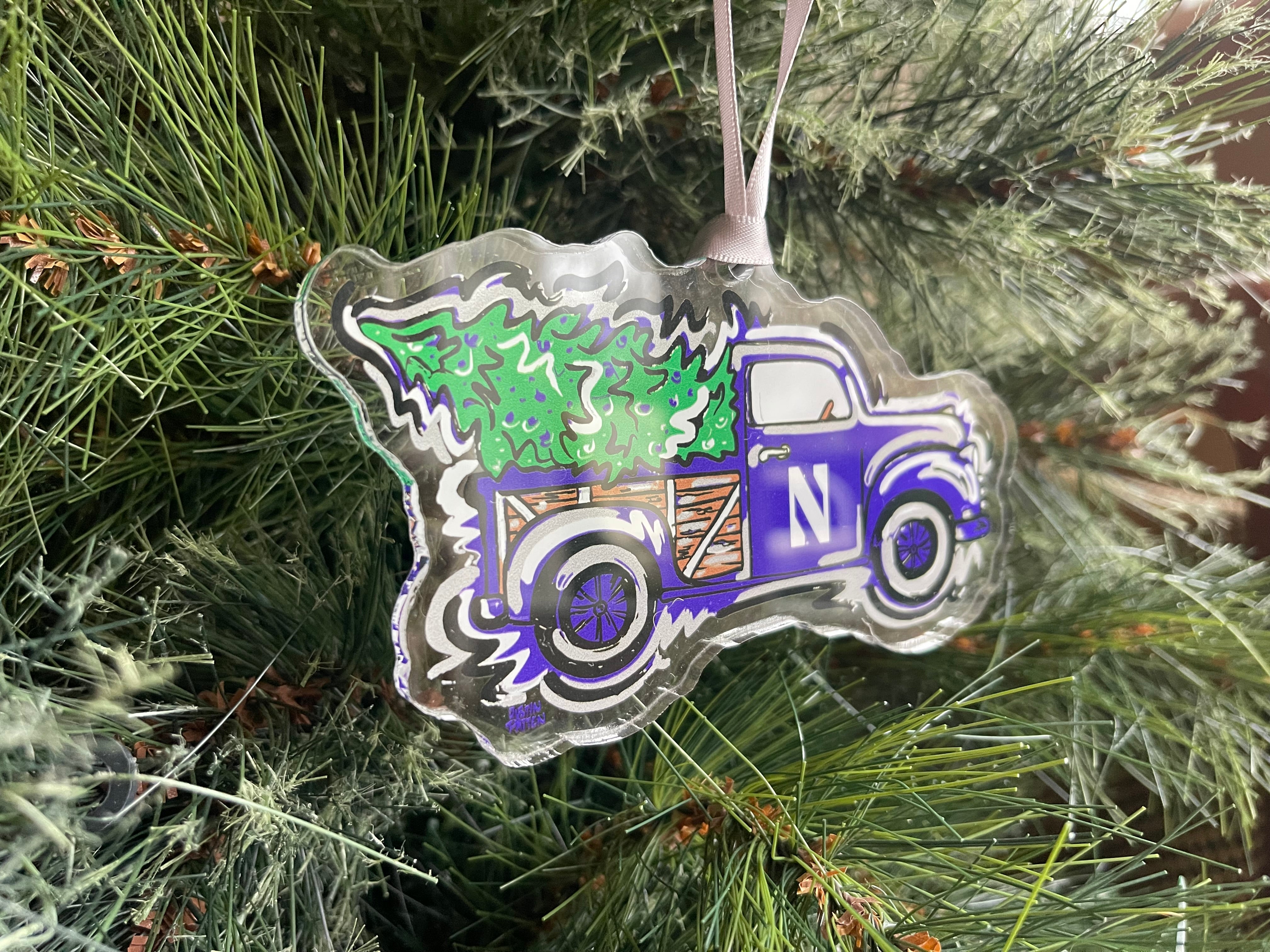 Northwestern University Wildcat Christmas Tree Truck Ornament by Justin Patten