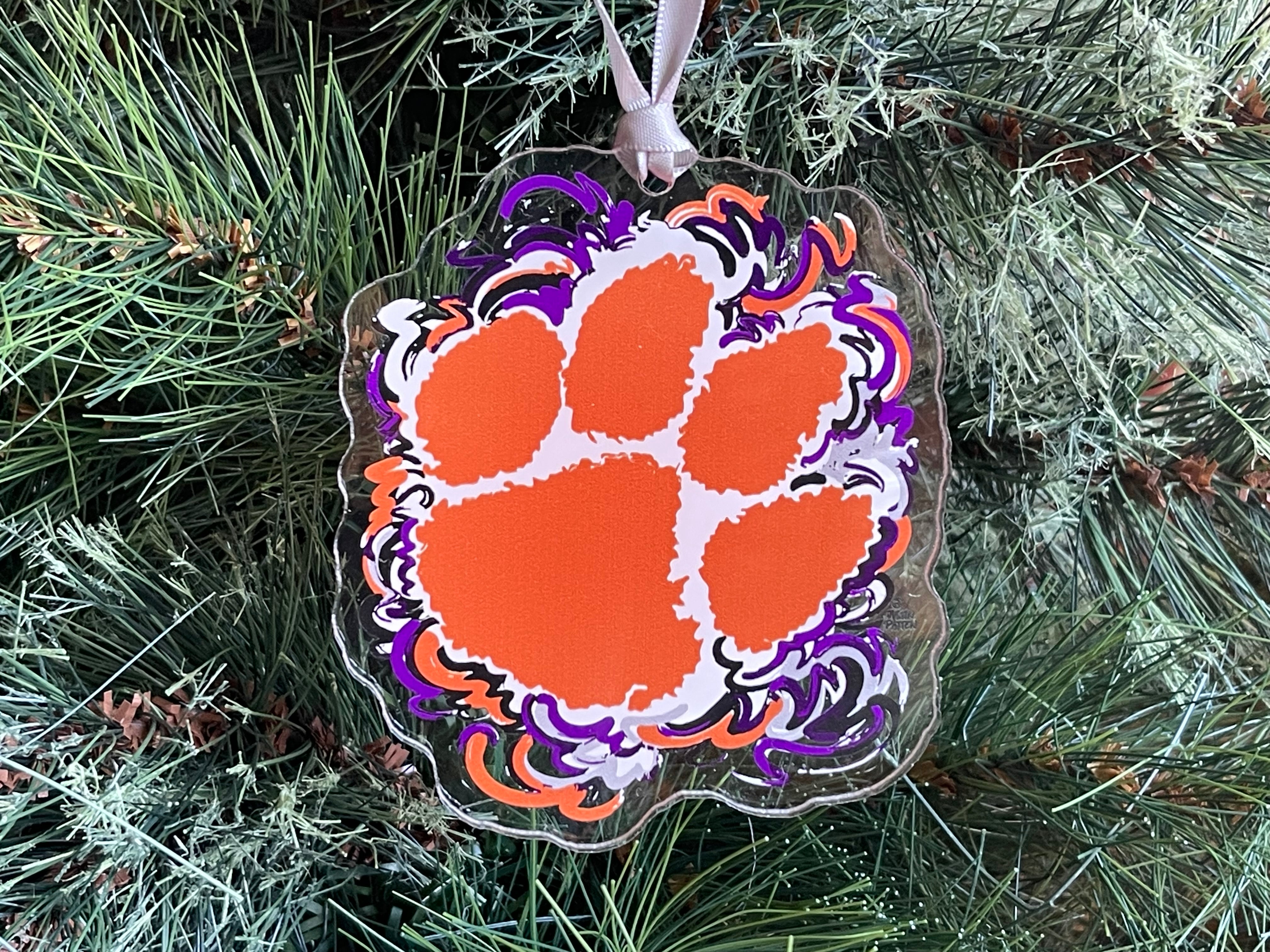 Clemson University Paw Print Ornament by Justin Patten (Clear Ornament)