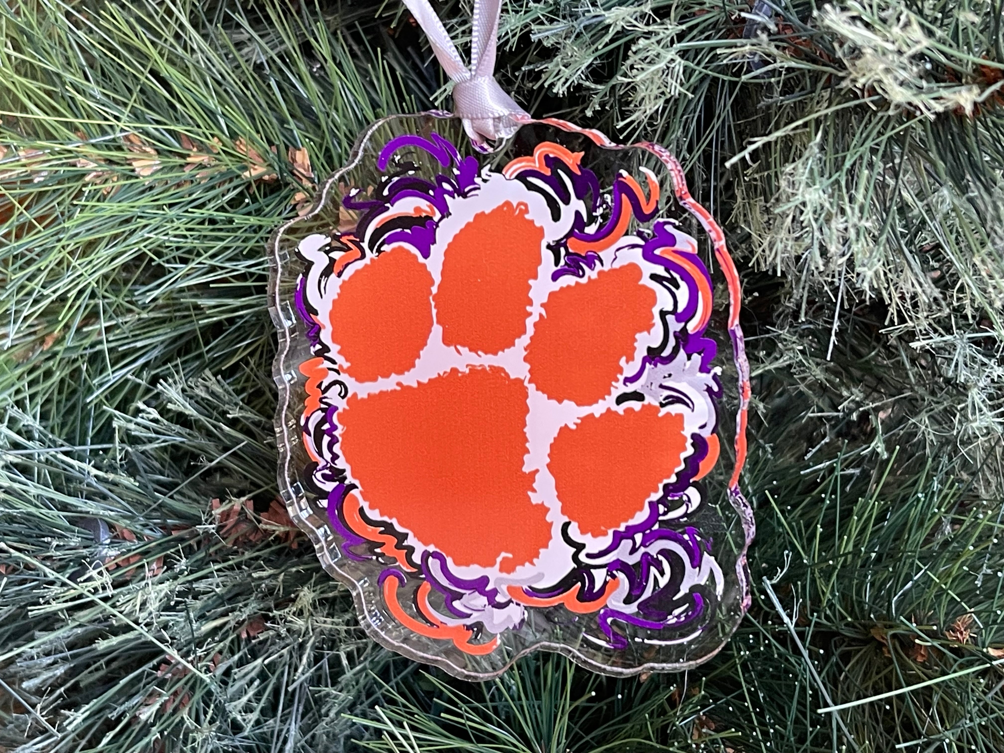 Clemson University Paw Print Ornament by Justin Patten (Clear Ornament)