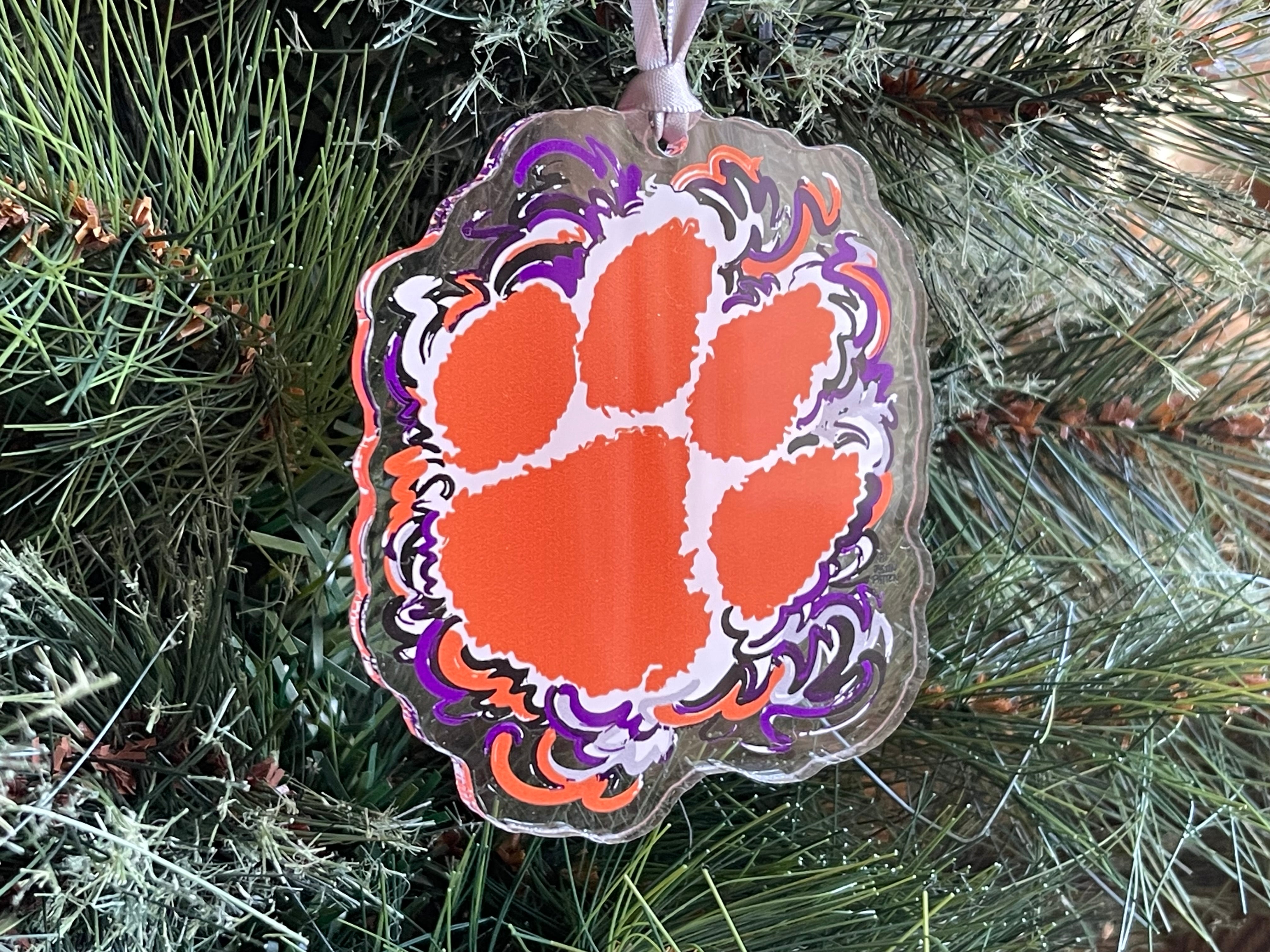 Clemson University Paw Print Ornament by Justin Patten (Clear Ornament)