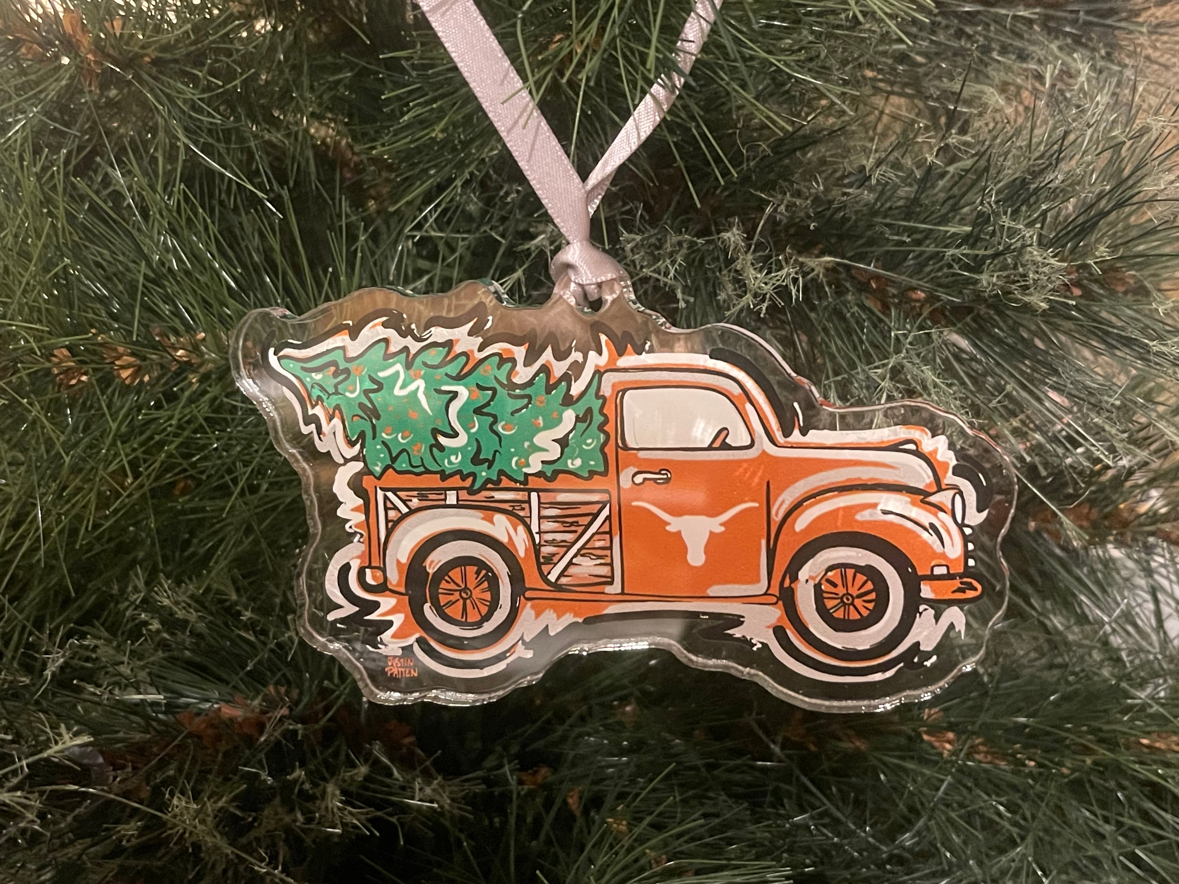 University of Texas Longhorns Christmas Tree Truck Ornament by Justin Patten