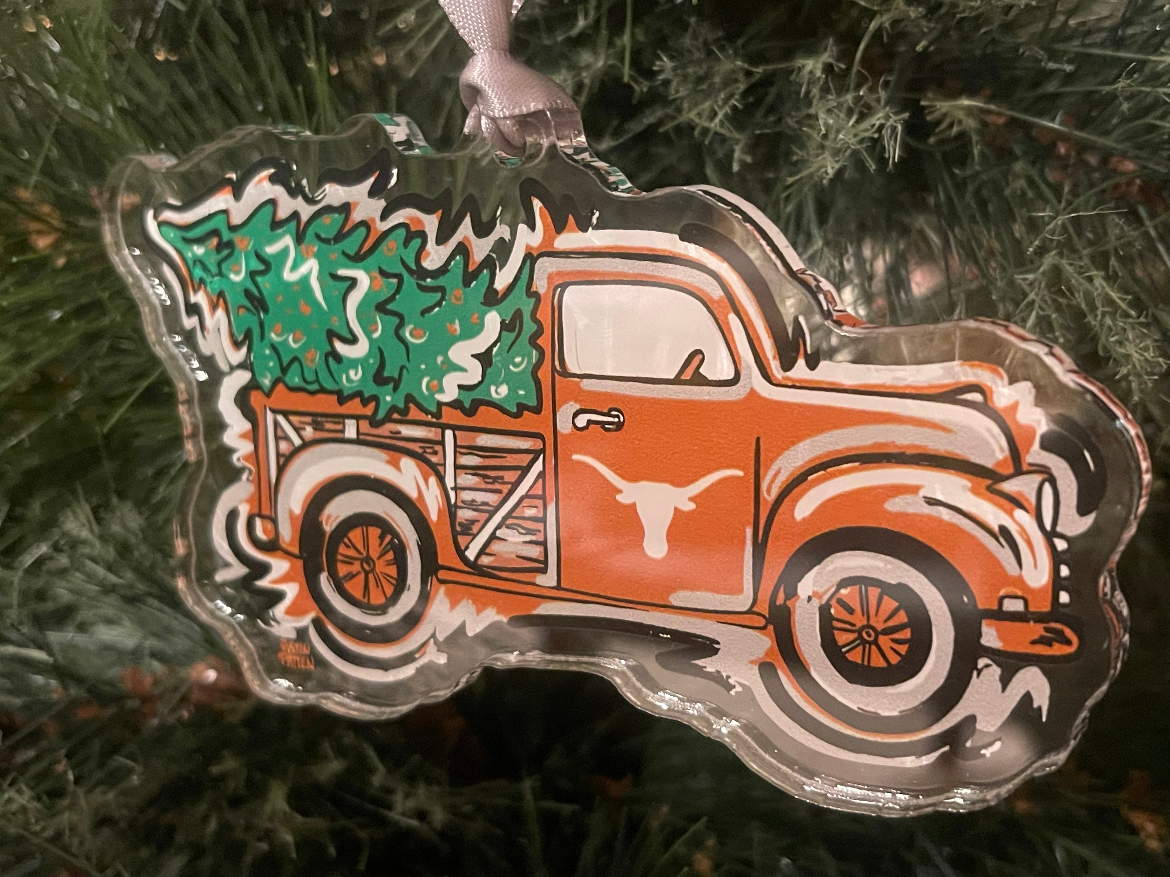University of Texas Longhorns Christmas Tree Truck Ornament by Justin Patten