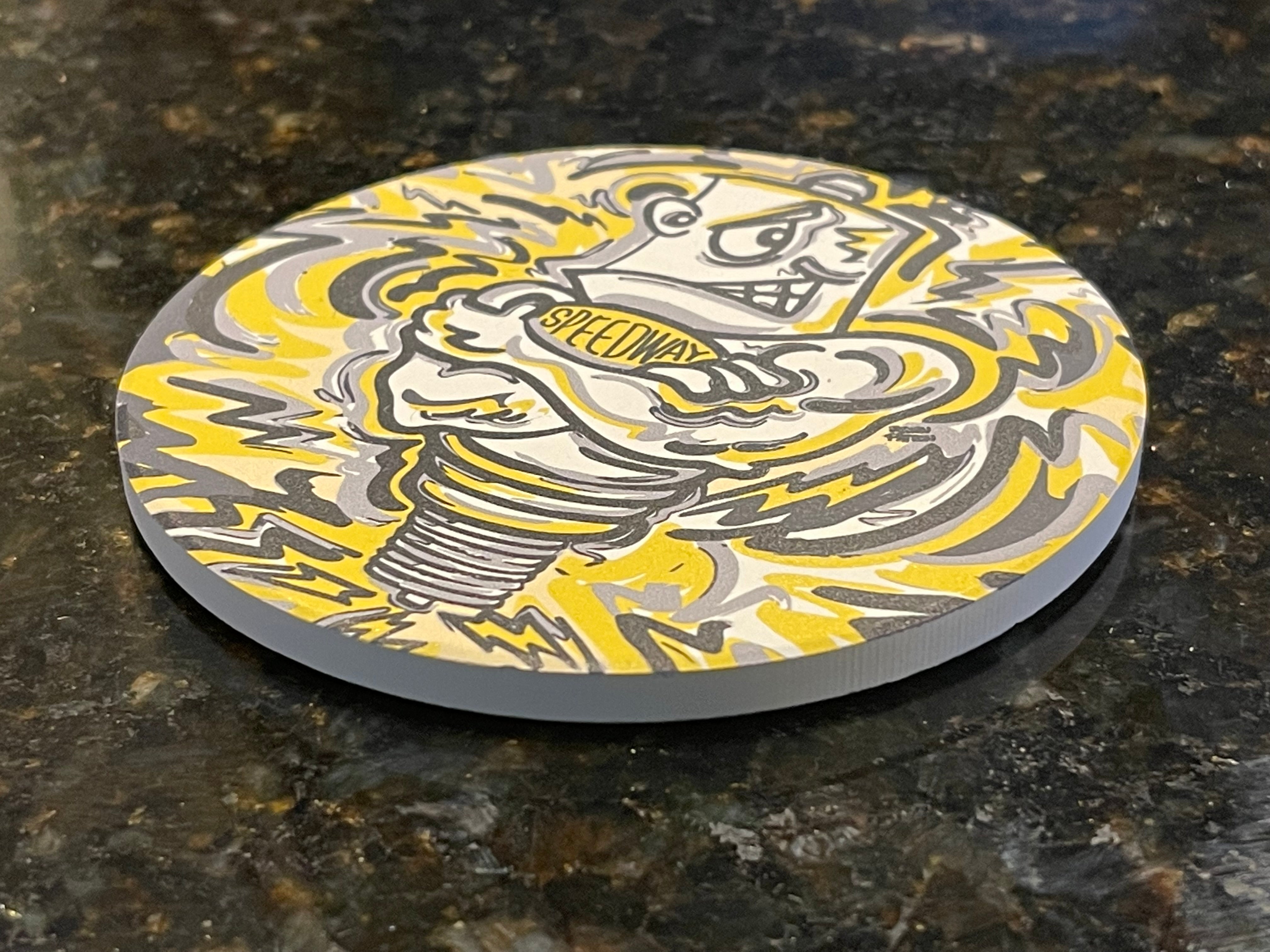 Speedway Sparkplug Mascot Stone Coaster by Justin Patten