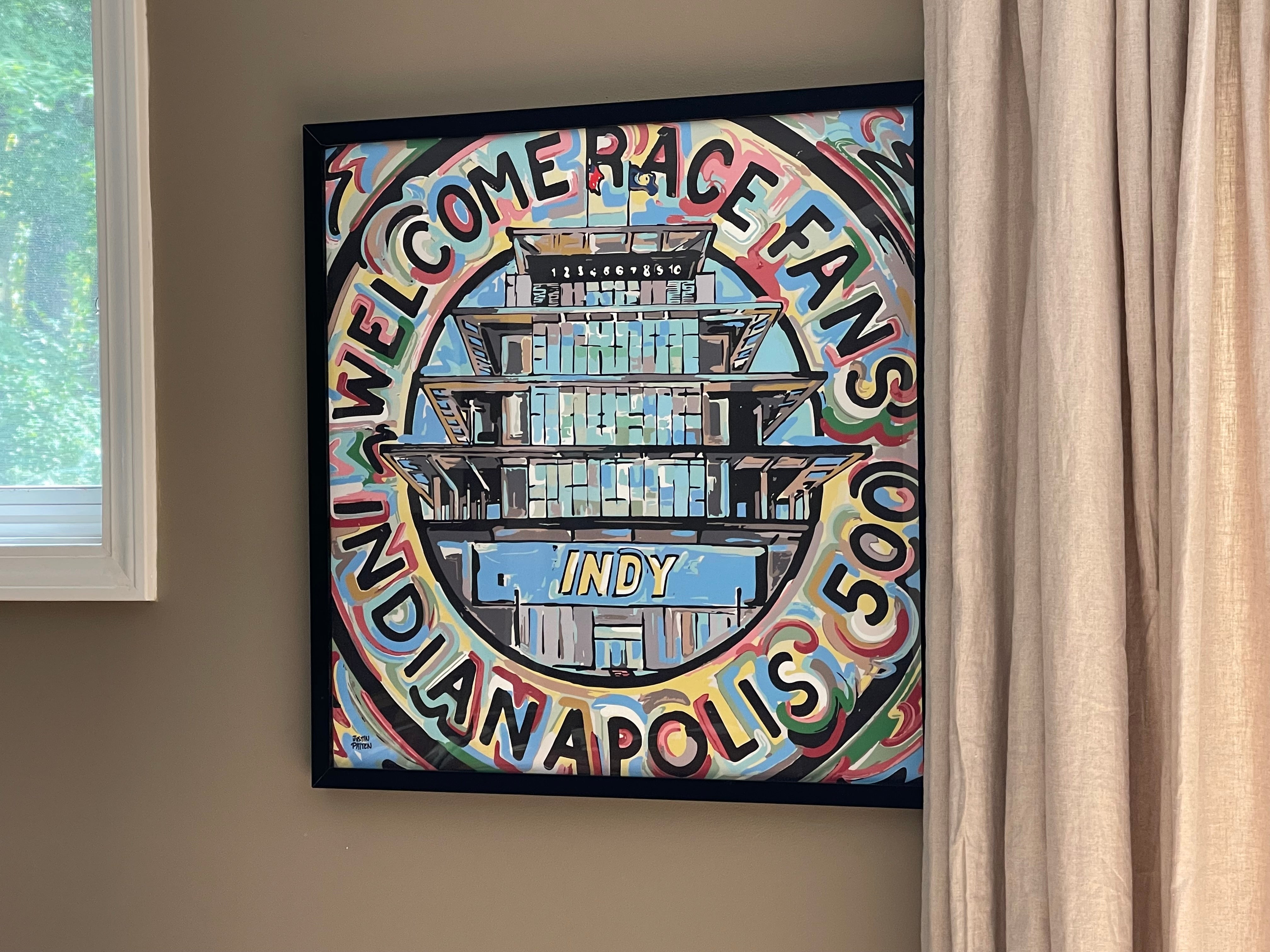 Indianapolis Motor Speedway 24"x24" Welcome Race Fans Pagoda Print by Justin Patten
