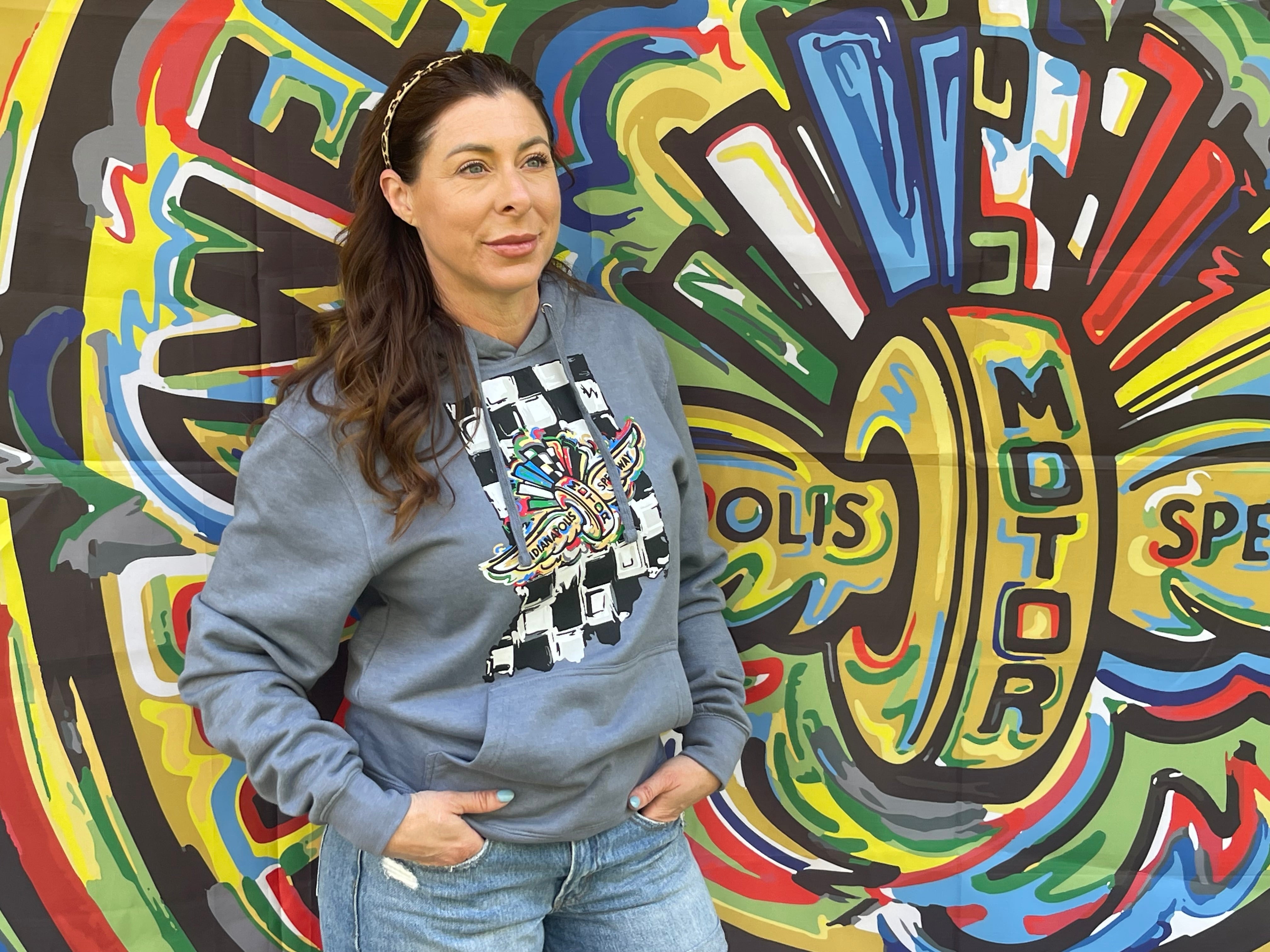 Indianapolis Motor Speedway Indiana Shape Wing and Wheel Unisex Hoodie by Justin Patten (IMS, Indy 500, Pagoda, Wing and Wheel)