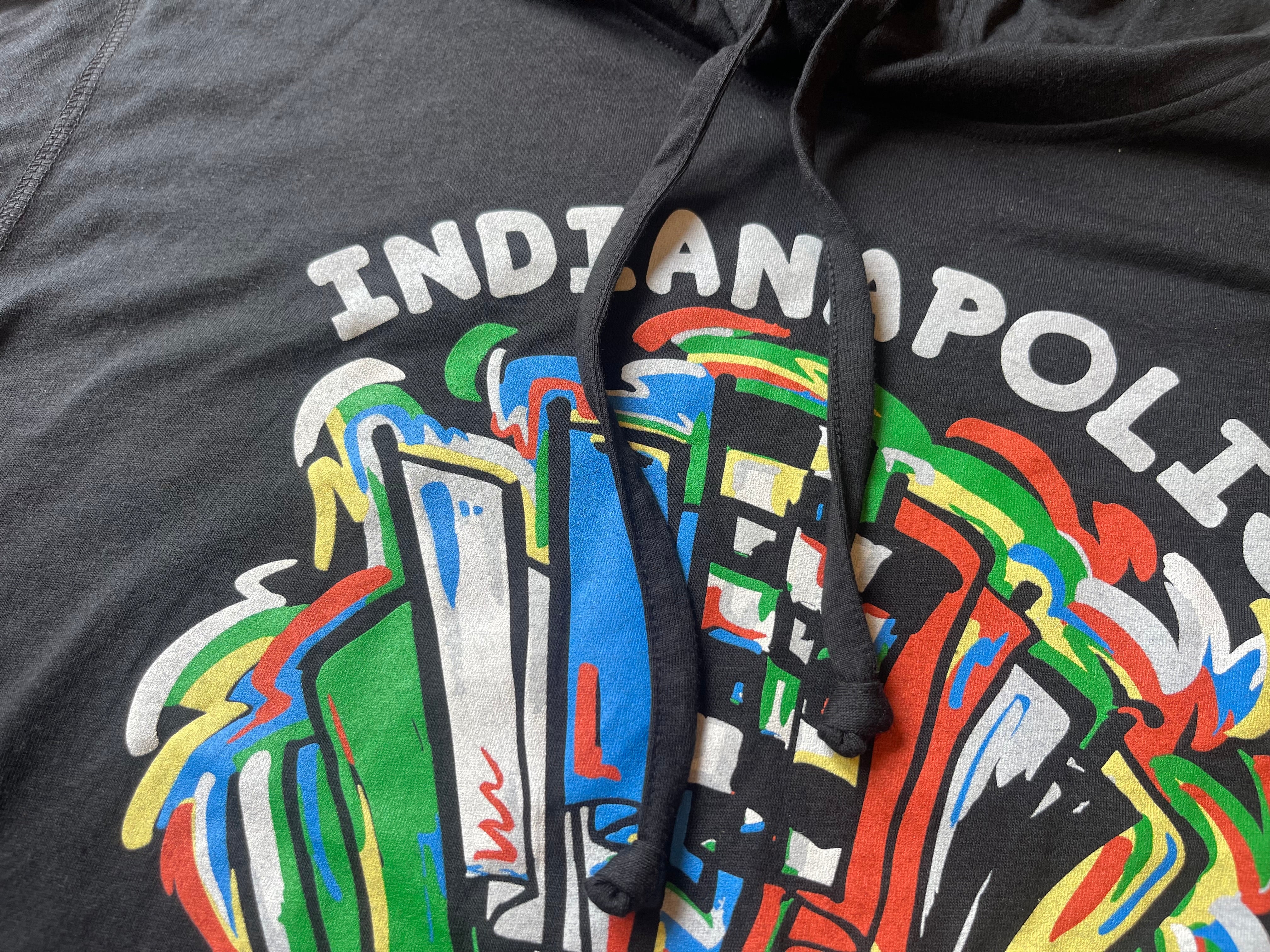 Indianapolis Motor Speedway Racing Flags Long Sleeve Hooded Tee by Justin Patten (IMS, Indy 500, Pagoda, Wing and Wheel)