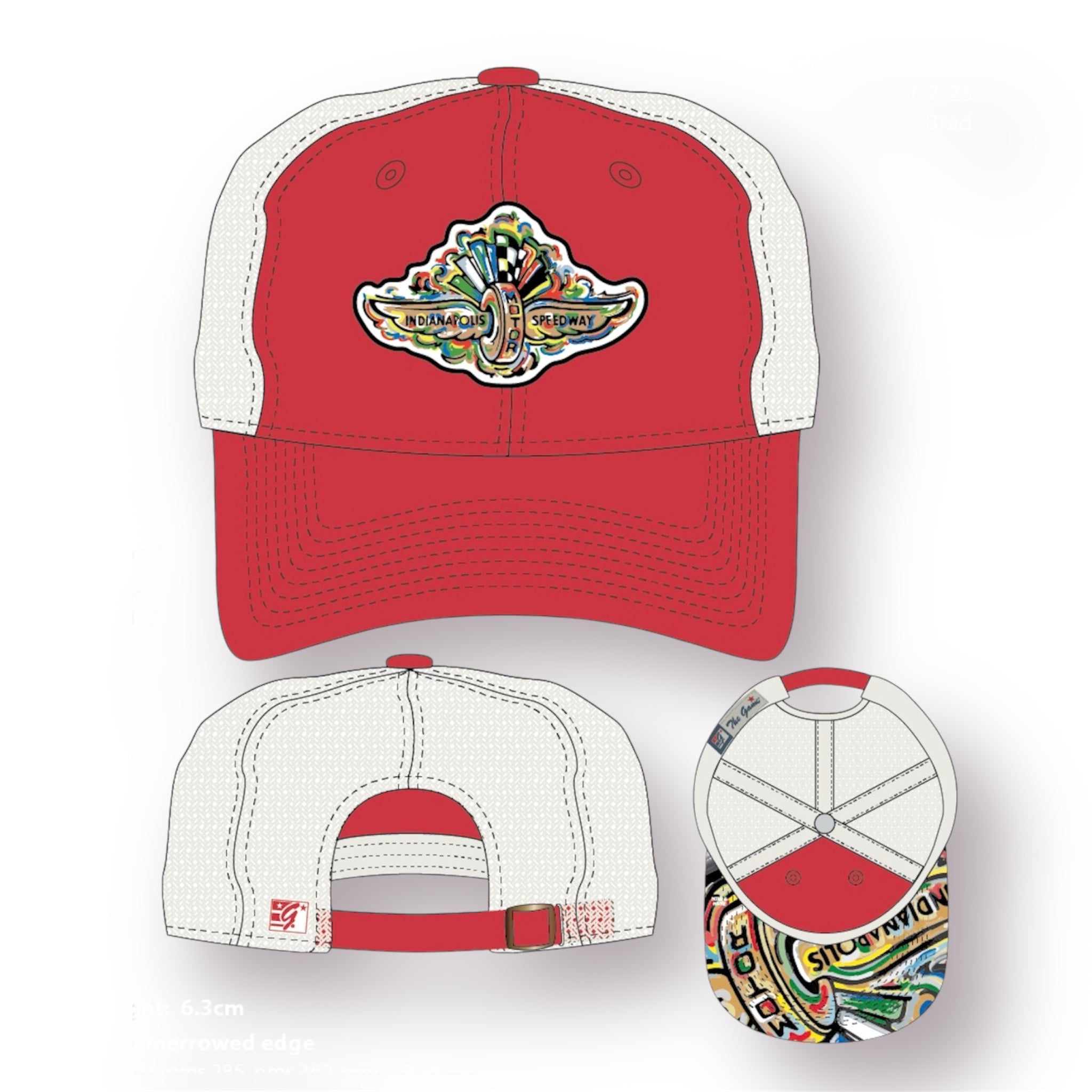 Indianapolis Motor Speedway Wing and Wheel Beach Wash Trucker Hat by Justin Patten (5 Colors)