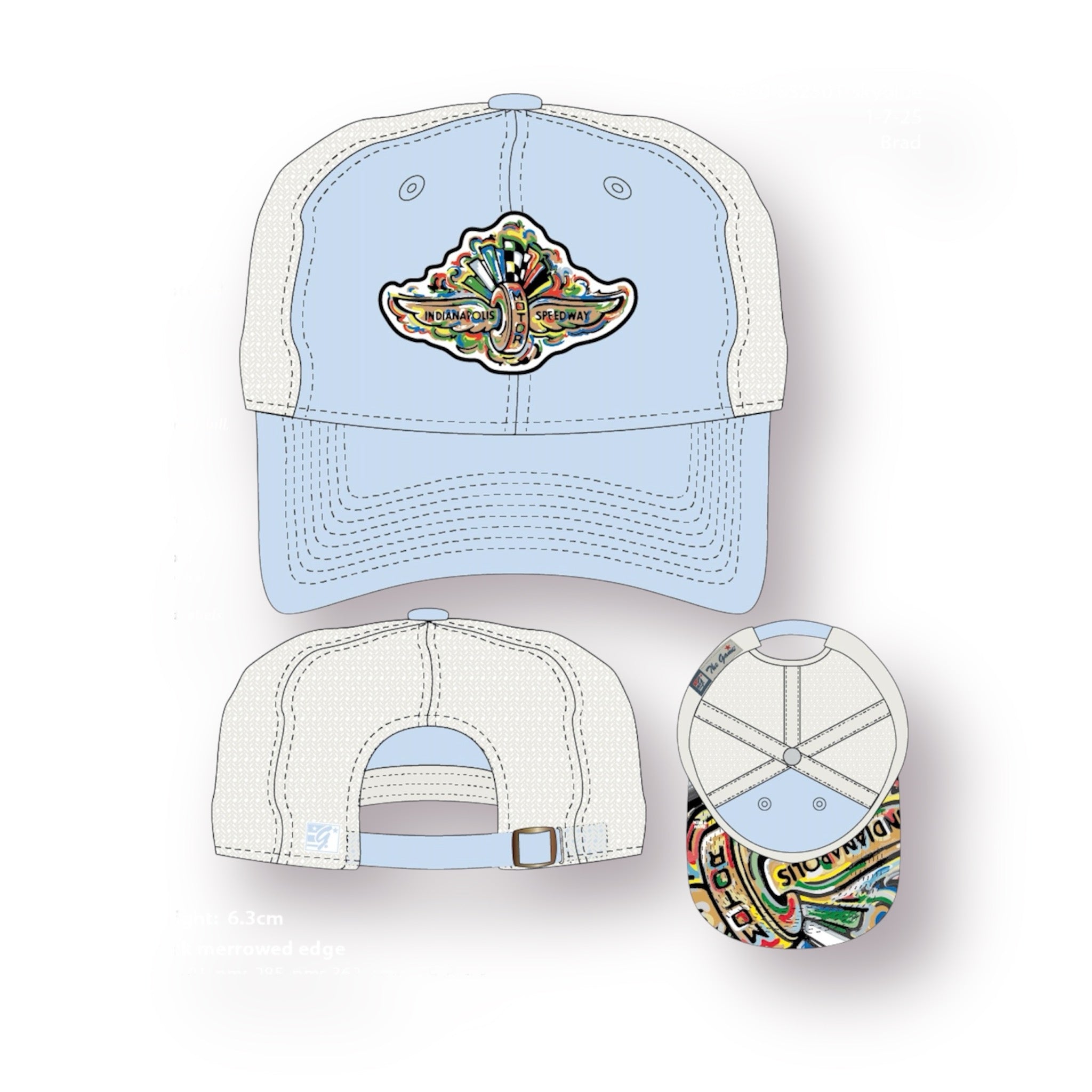 Indianapolis Motor Speedway Wing and Wheel Beach Wash Trucker Hat by Justin Patten (5 Colors)