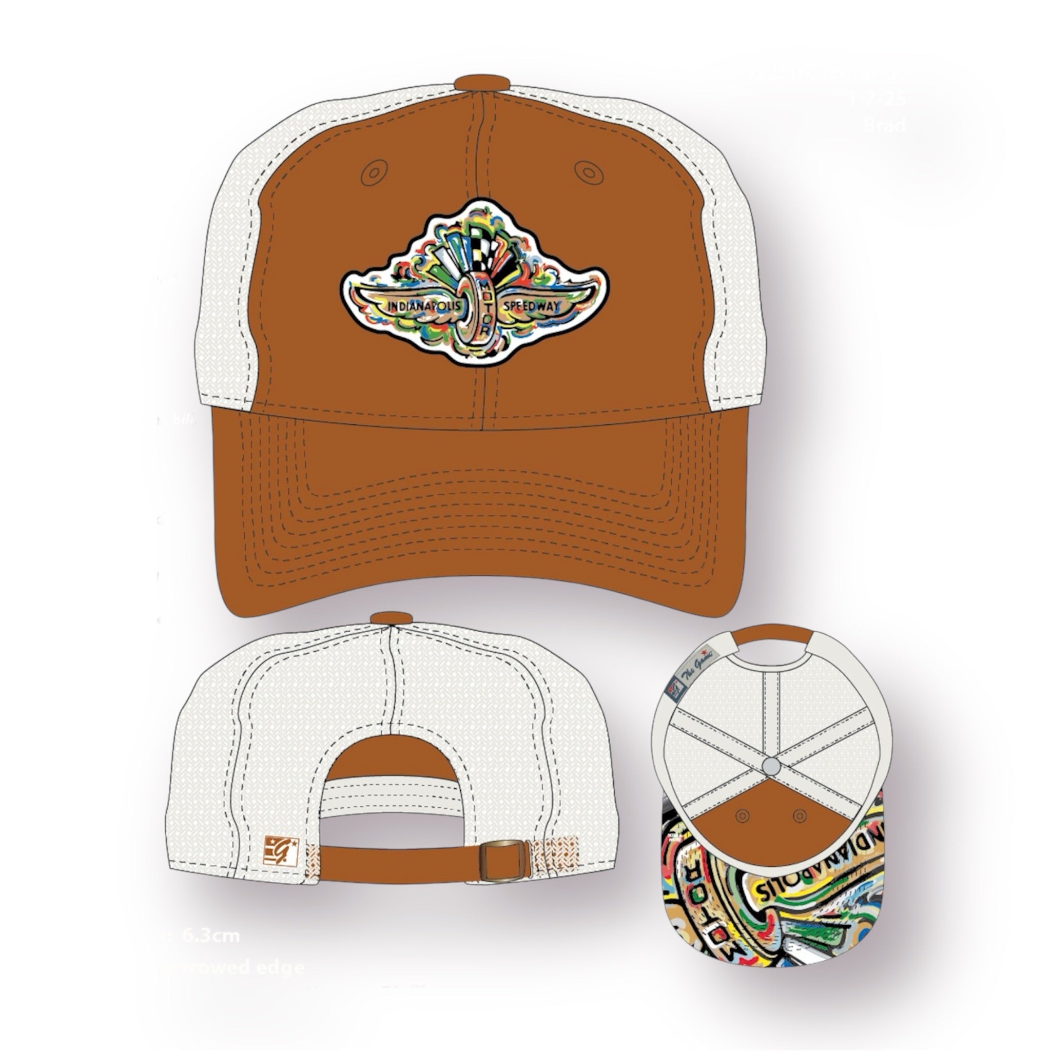 Indianapolis Motor Speedway Wing and Wheel Beach Wash Trucker Hat by Justin Patten (5 Colors)