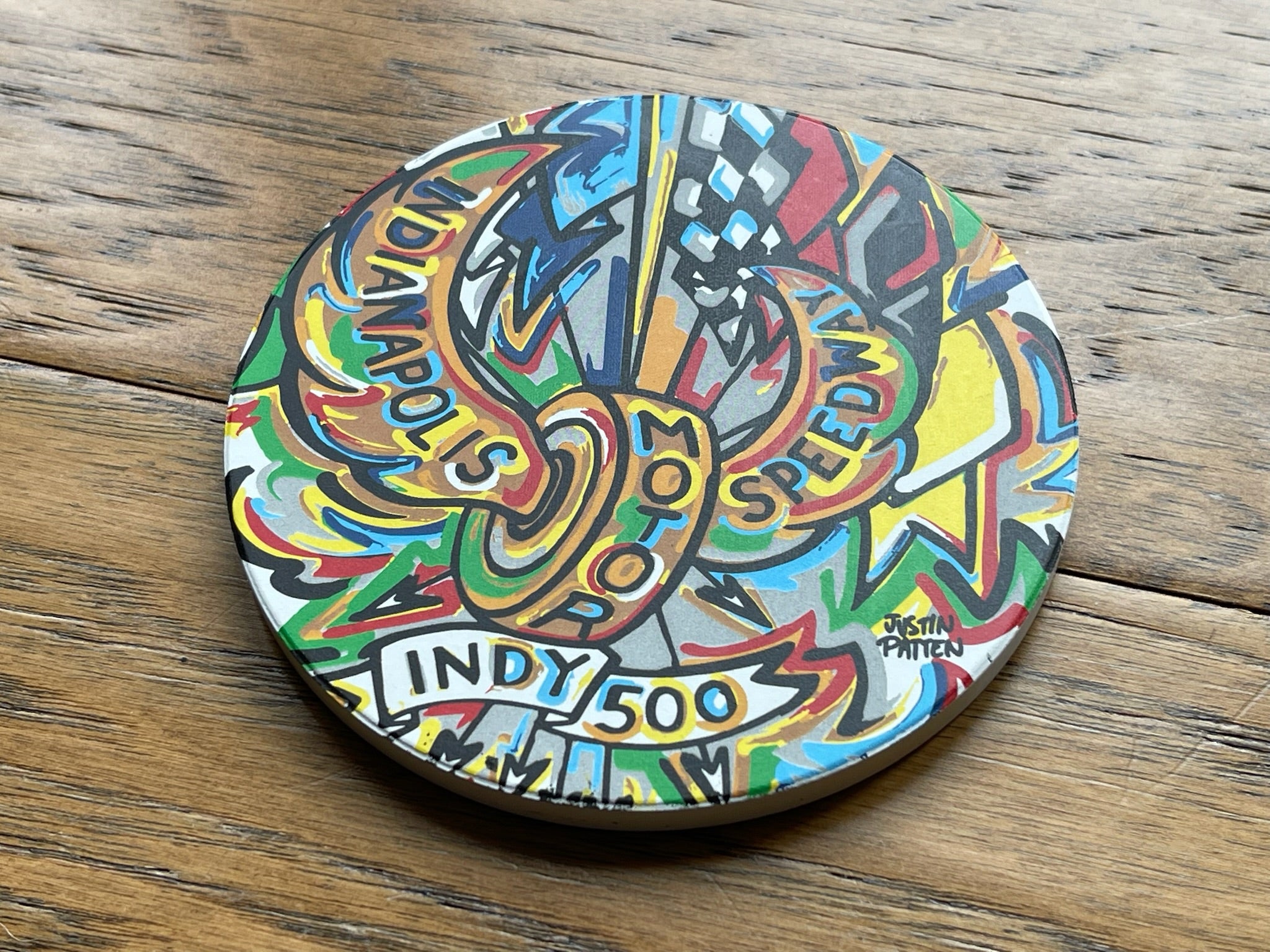 Indianapolis Motor Speedway Motion Wing and Wheel Stone Coaster by Justin Patten