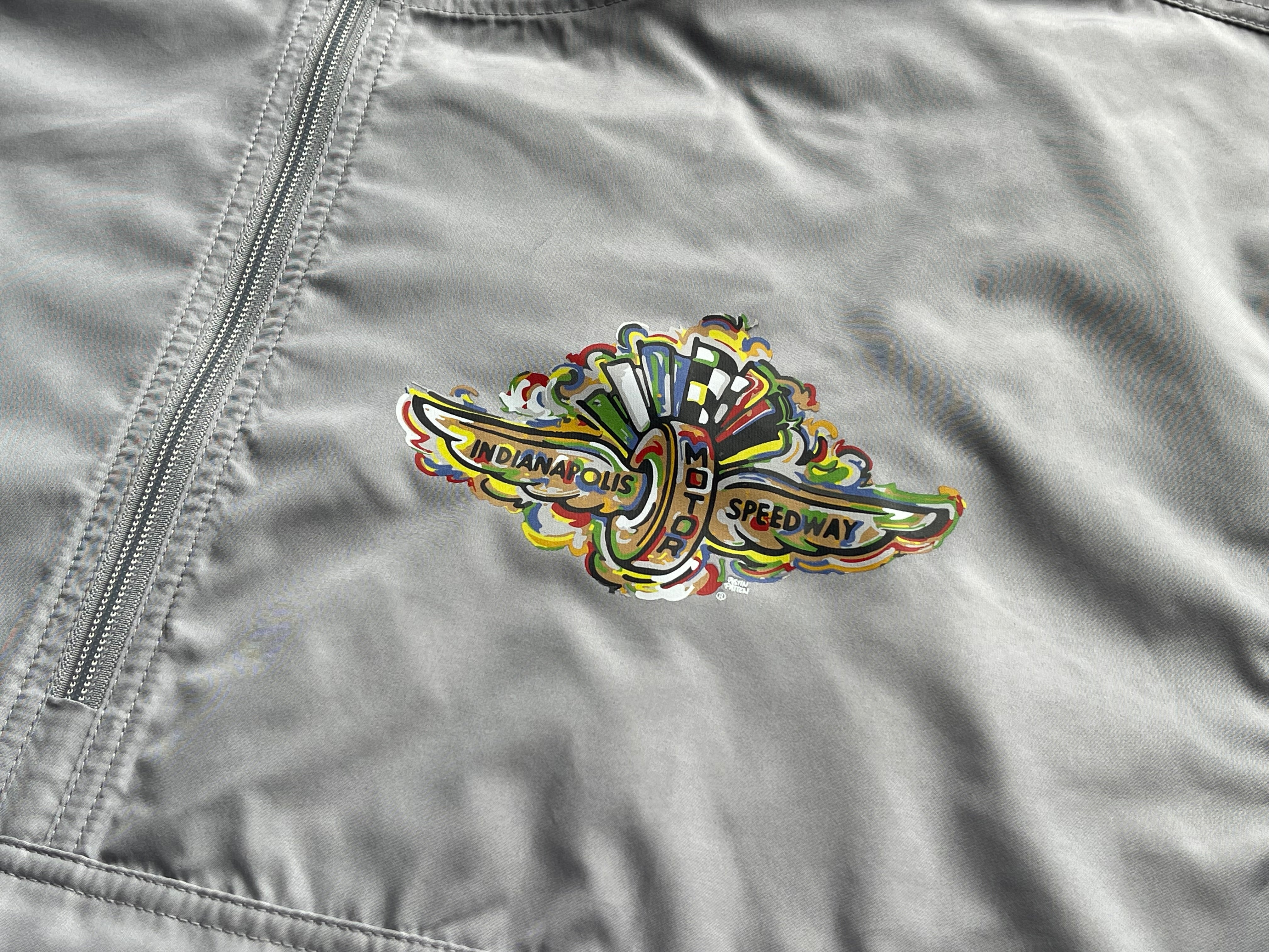 Indianapolis Motor Speedway Wing and Wheel Quarter Zip Packable Windbreaker by Justin Patten (Light Grey)