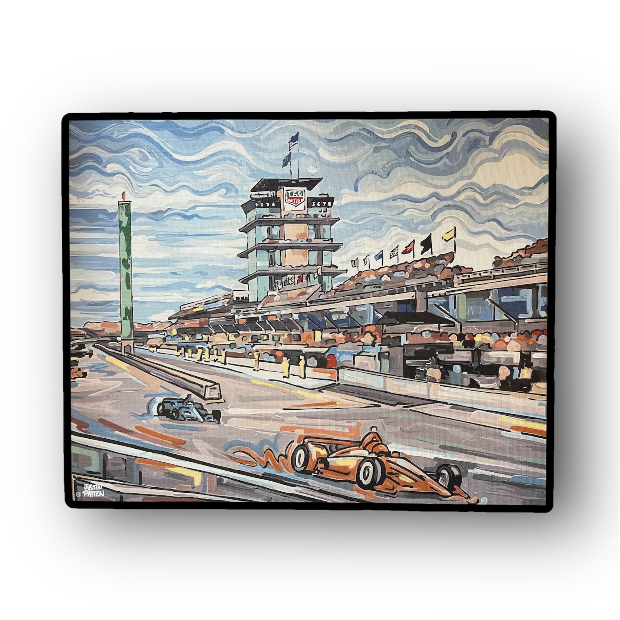 Indianapolis Motor Speedway Straightaway Rolled Canvas Print by Justin Patten (20x16, Rolled Canvas Print)
