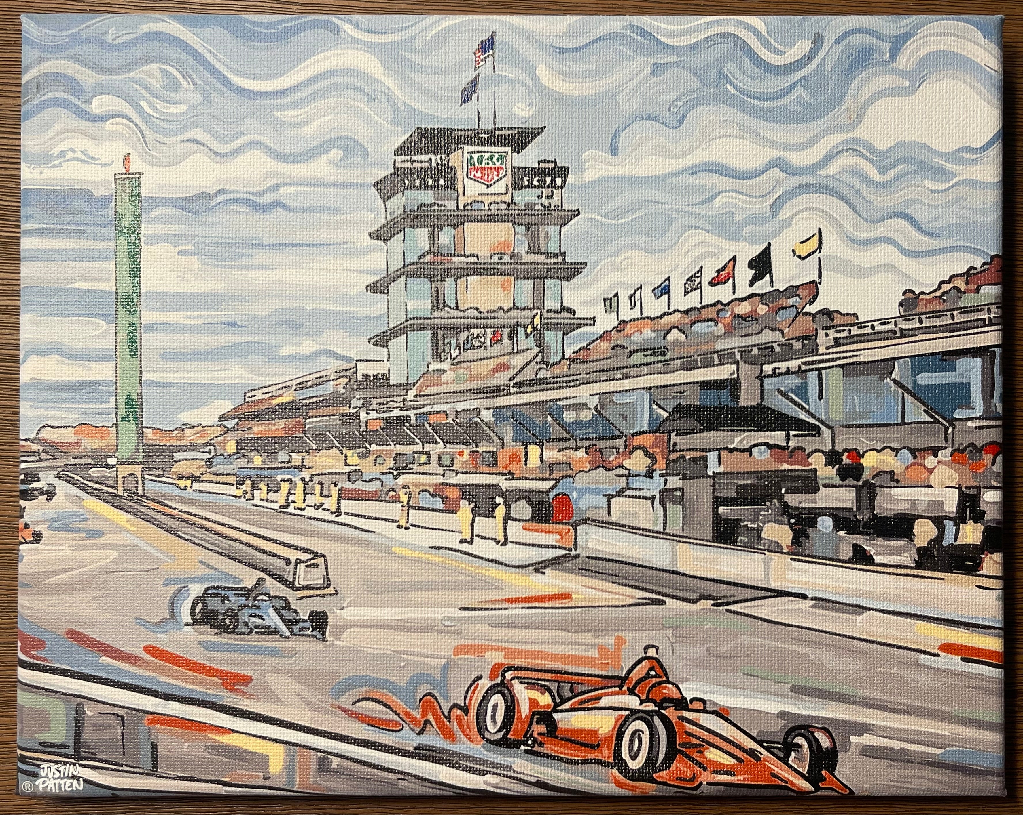 Indianapolis Motor Speedway 20"x16" Straightaway Wrapped Canvas Print by Justin Patten (Indy 500)