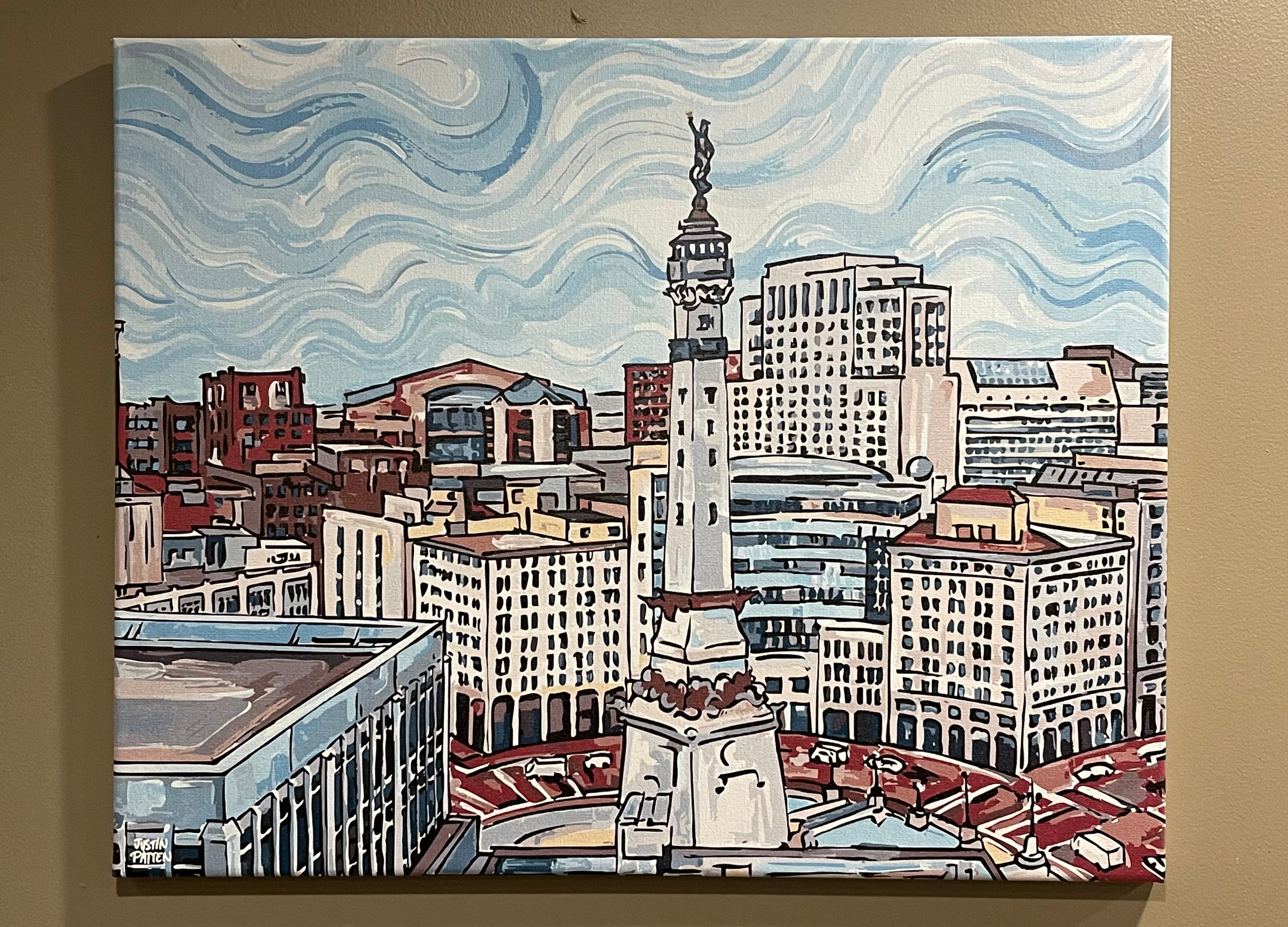 Indianapolis "The Circle" Skyline 20"x16" Wrapped Canvas Print by Justin Patten