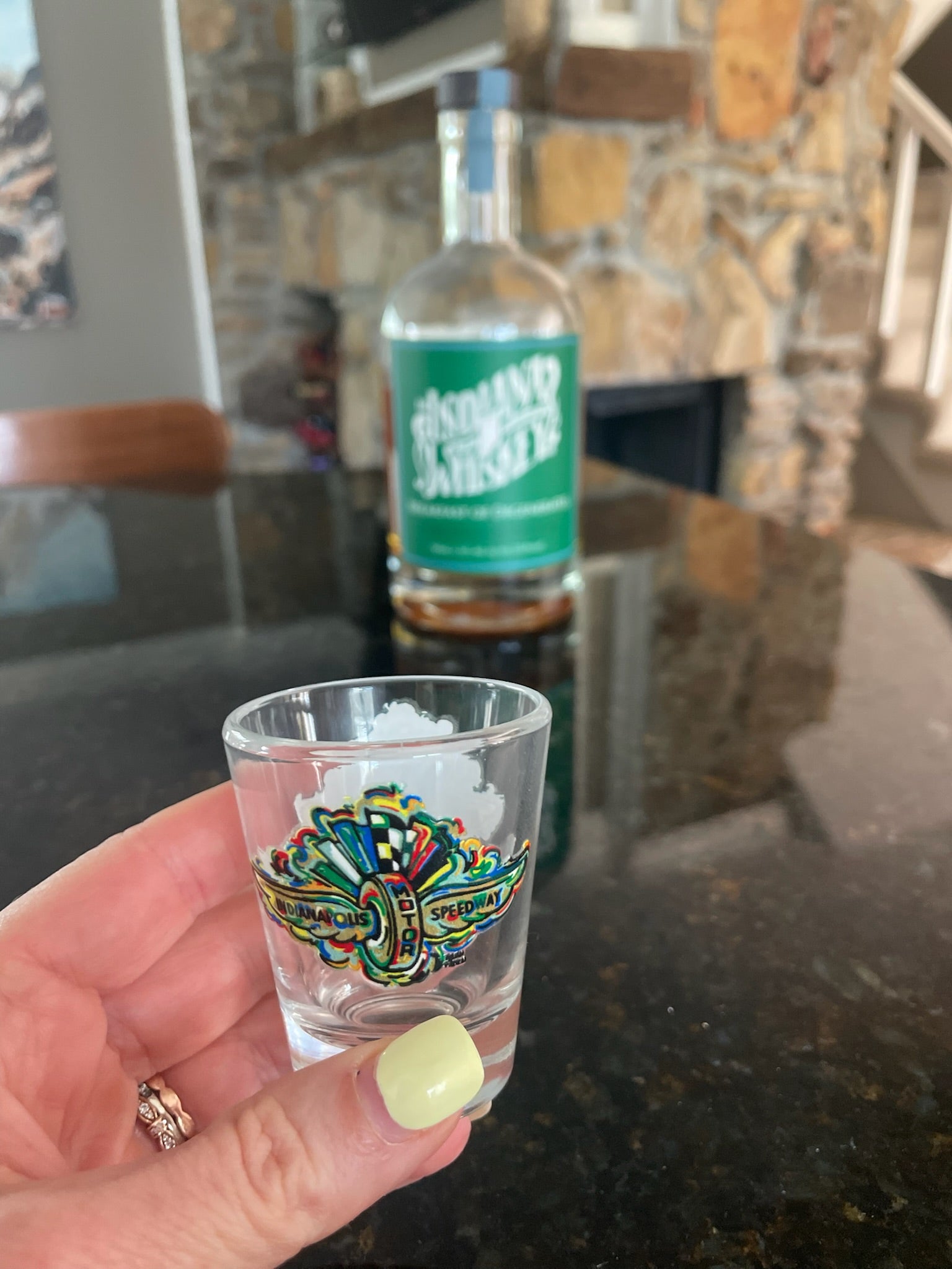 Indianapolis Motor Speedway Shot Glass by Justin Patten (One) (IMS, Indy 500, Pagoda, Wing and Wheel) (Copy)