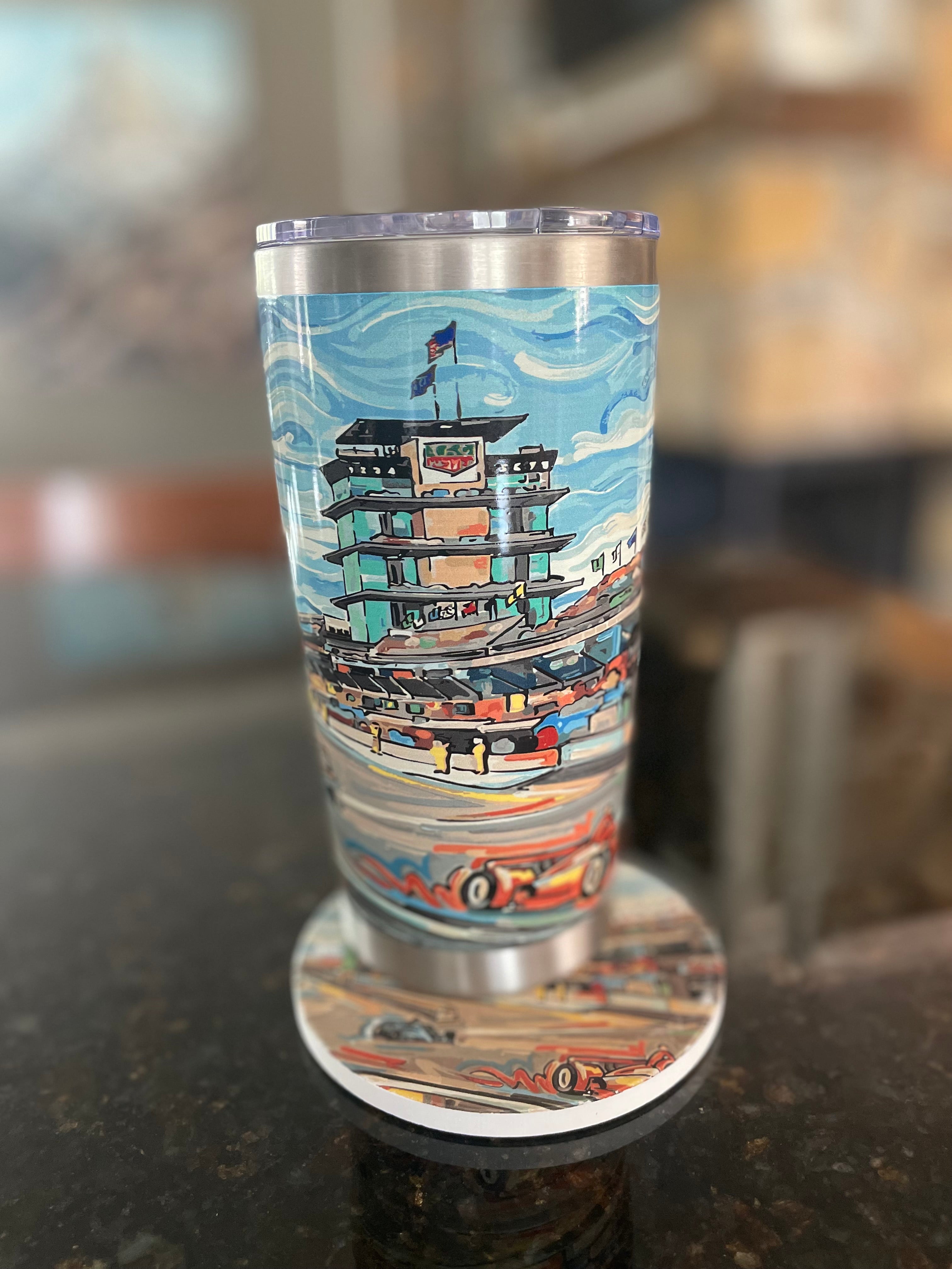 Indianapolis Motor Speedway 20oz. Tumbler by Justin Patten (IMS, Indy 500, Pagoda, Wing and Wheel