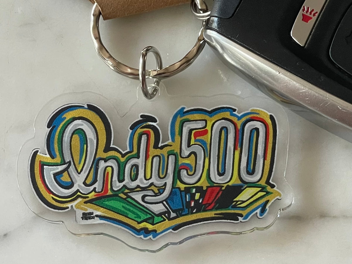 Indianapolis Motor Speedway Indy 500 Script Acrylic Keychain by Justin Patten (IMS, INDY 500, Racing Fan, Indy Car)