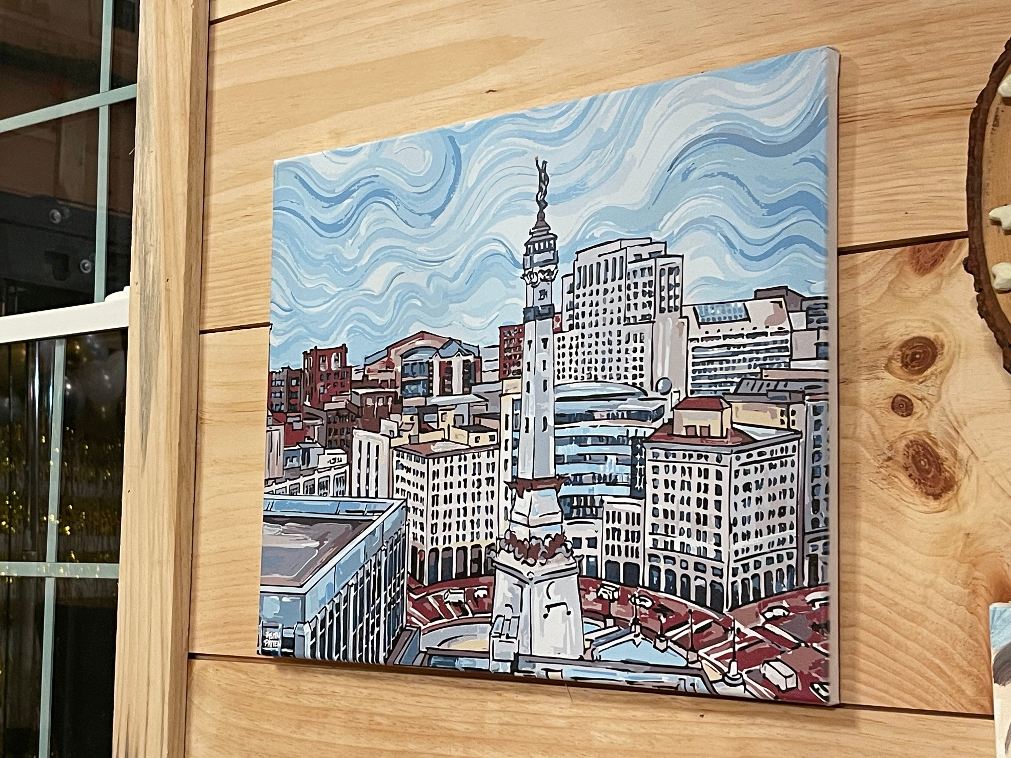 Indianapolis "The Circle" Skyline 20"x16" Wrapped Canvas Print by Justin Patten