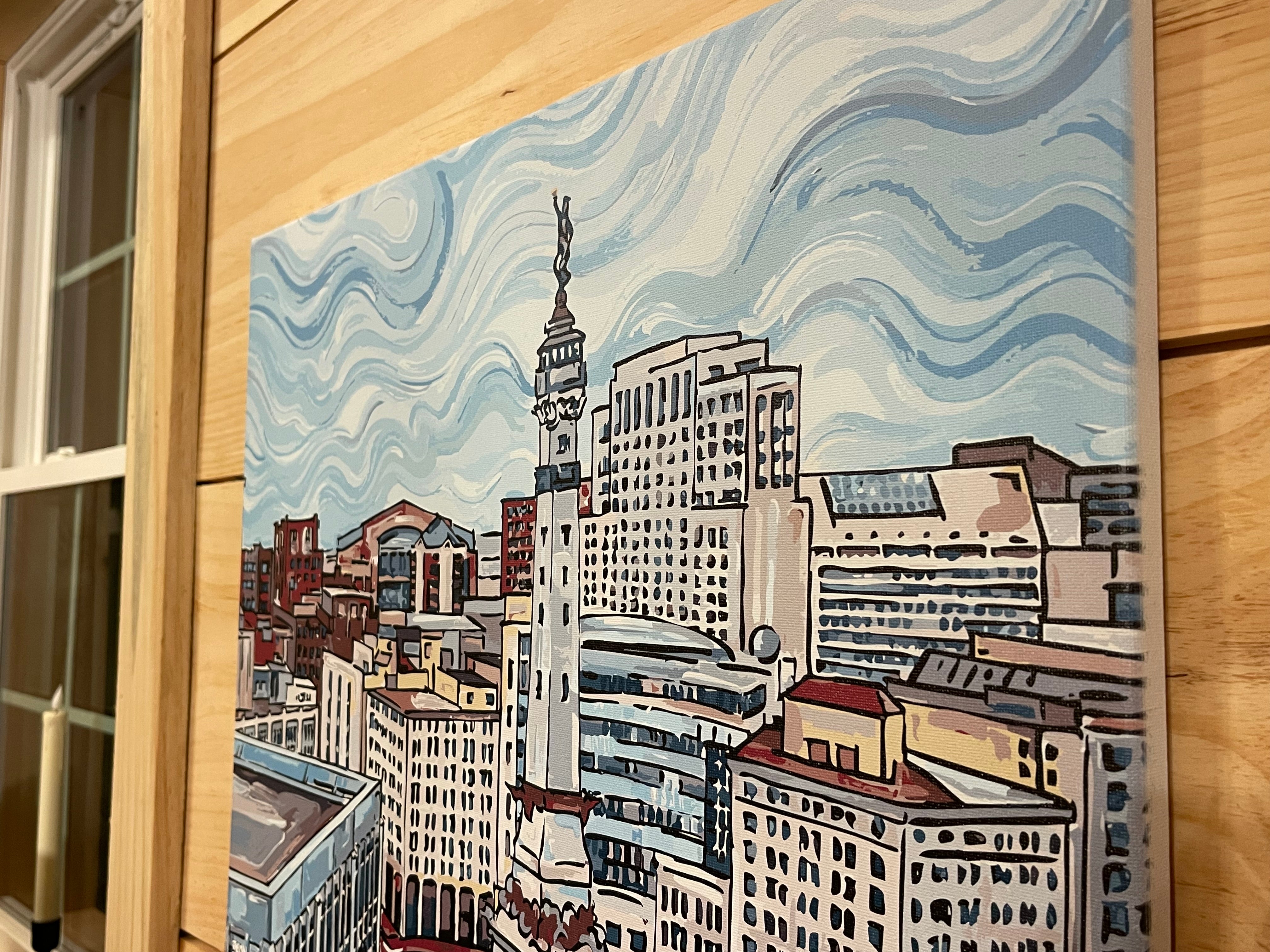 Indianapolis "The Circle" Skyline 20"x16" Wrapped Canvas Print by Justin Patten