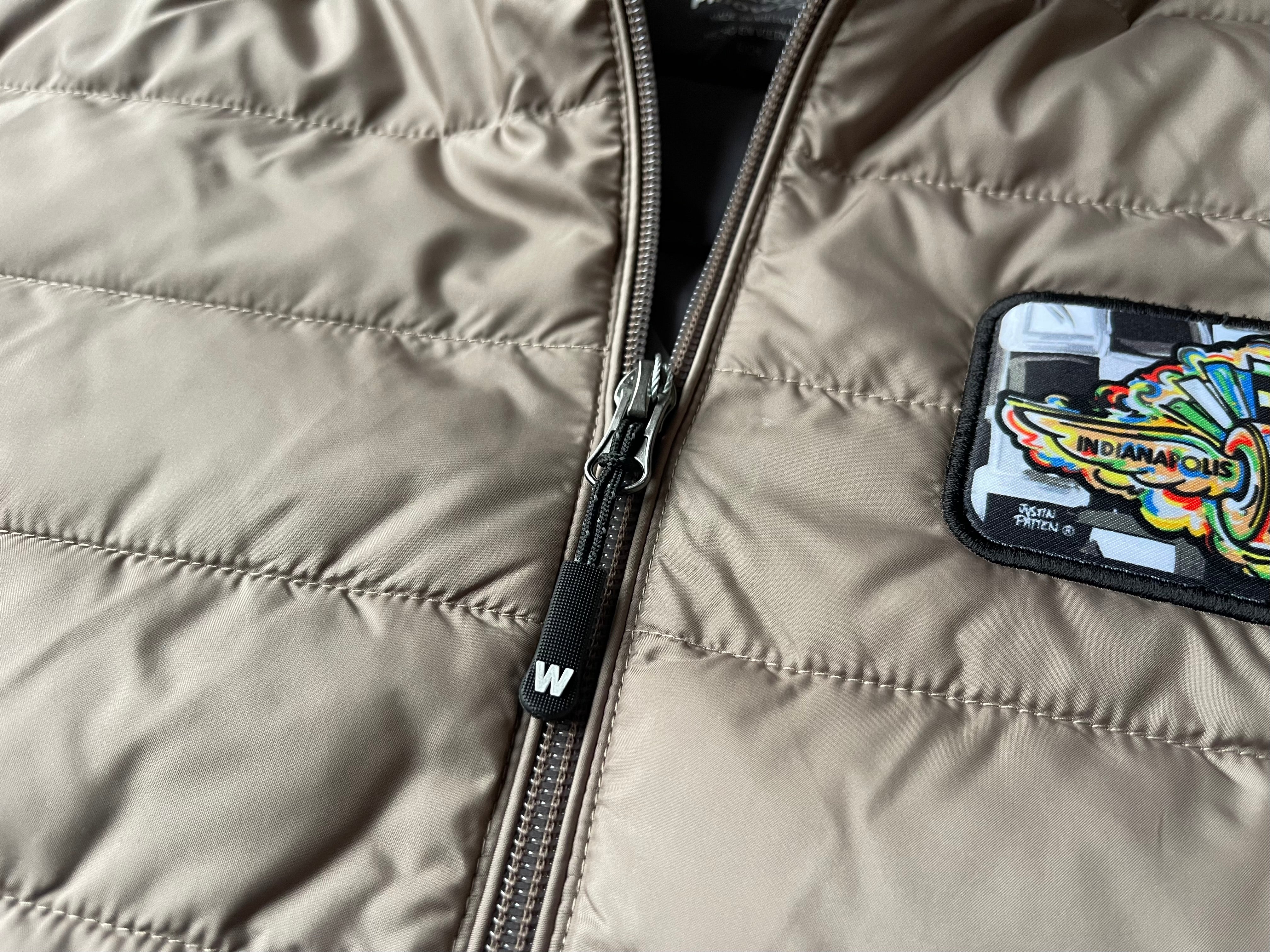 Indianapolis Motor Speedway Wing and Wheel Women's Zip Up Packable Jacket by Justin Patten (Copper) (Women's)