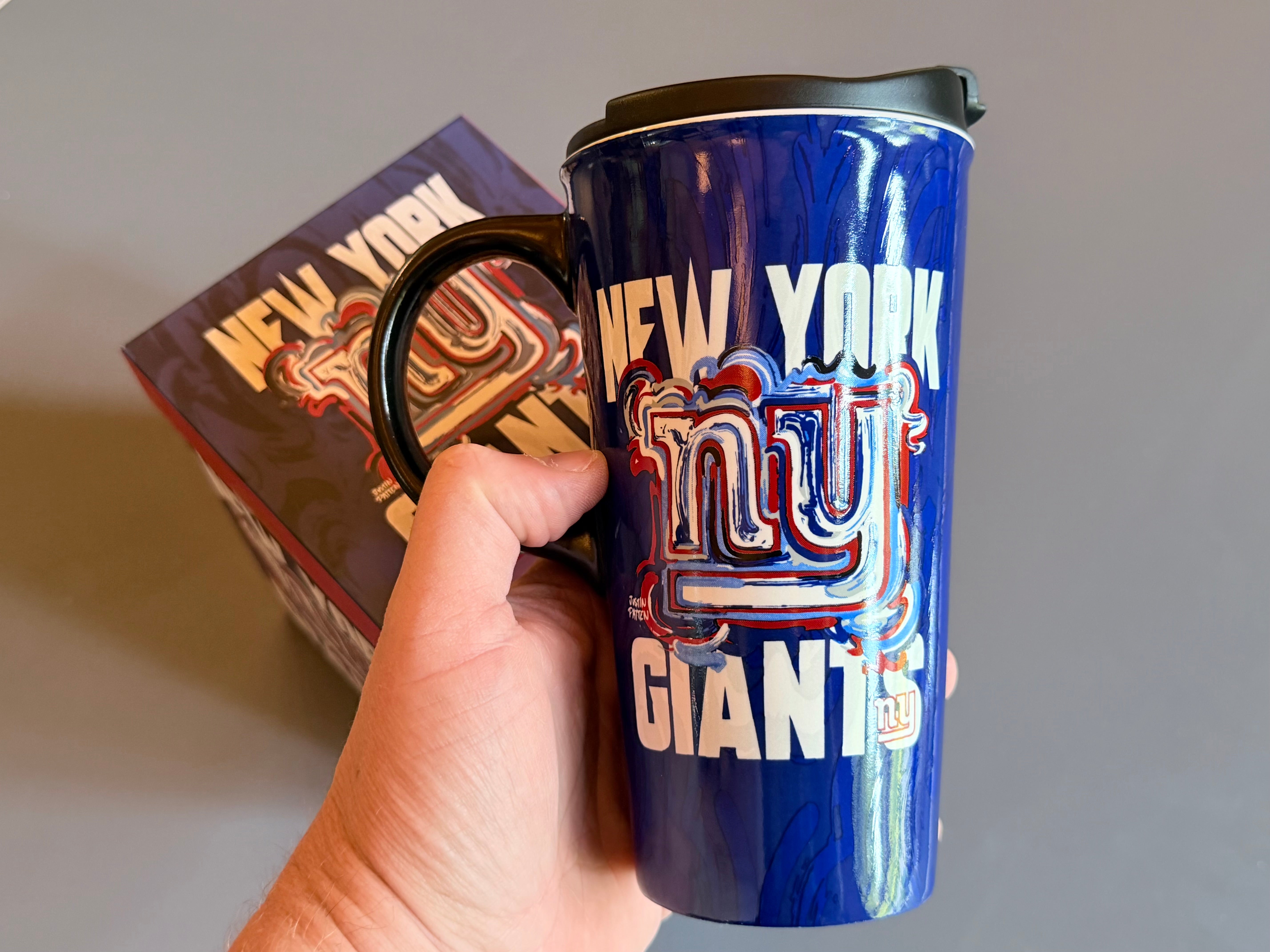 New York Giants 16oz. Travel Mug by Justin Patten (New York, NY, Giants Football)