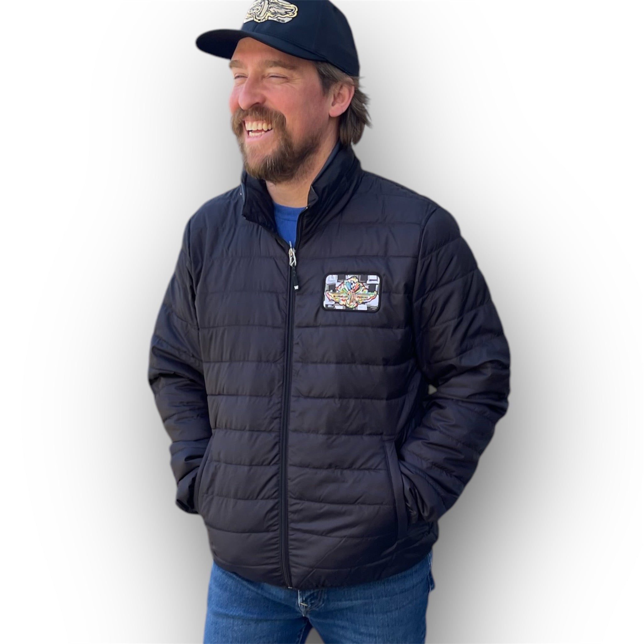 Indianapolis Motor Speedway Wing and Wheel Zip Up Packable Jacket by Justin Patten (Black)