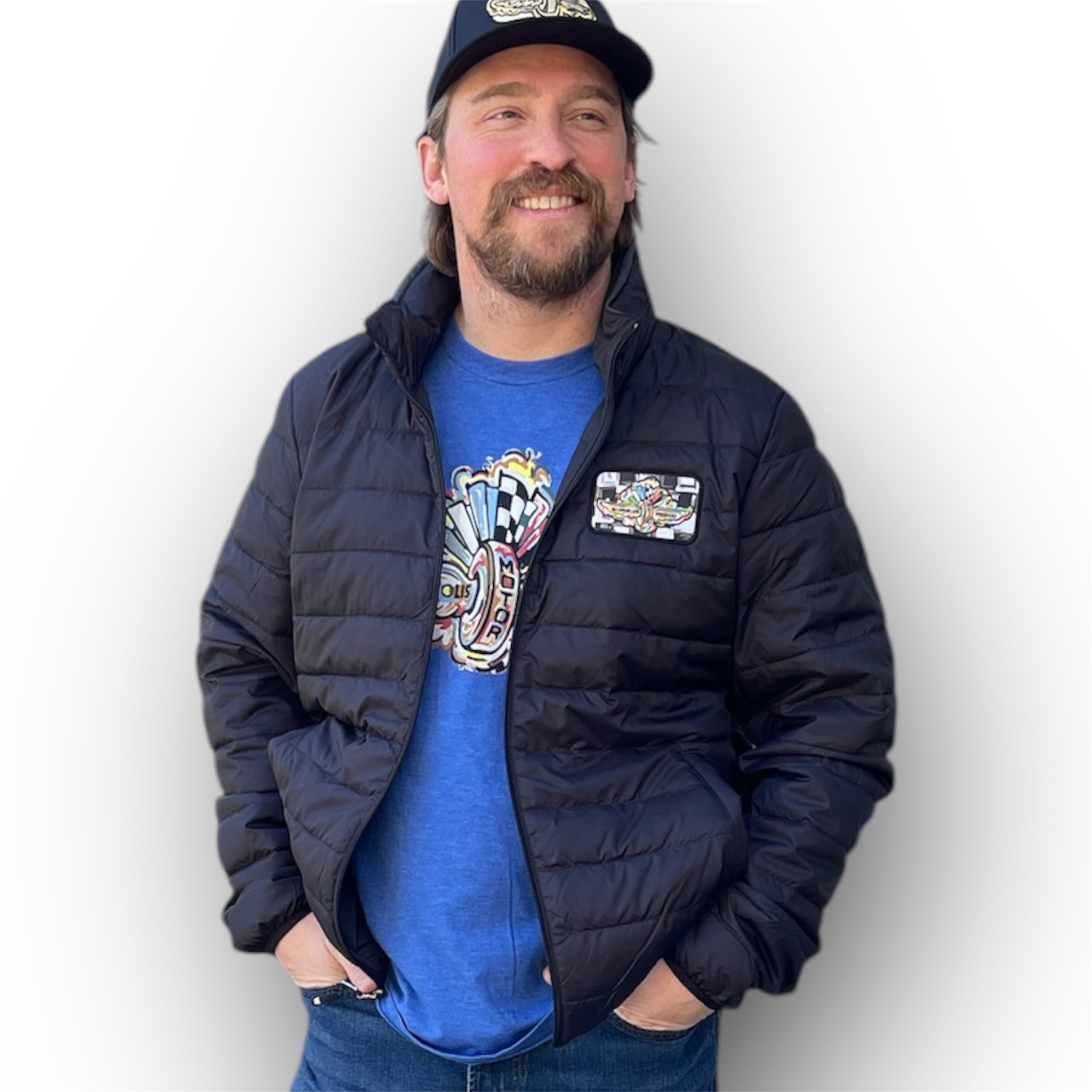 Indianapolis Motor Speedway Wing and Wheel Zip Up Packable Jacket by Justin Patten (Black)