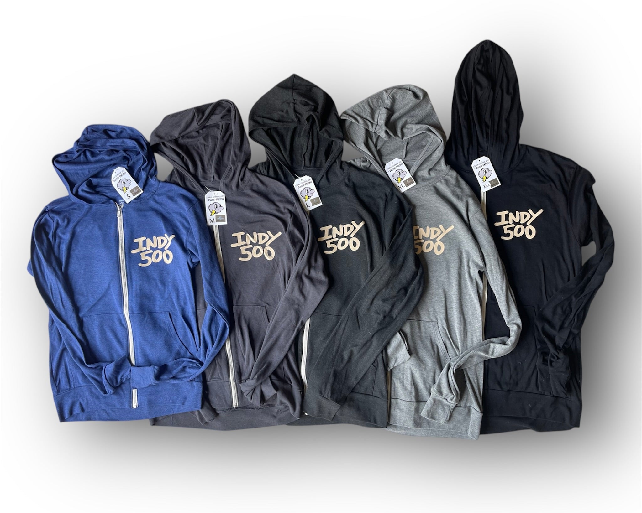 Indianapolis Motor Speedway Motion Wing and Wheel Long Sleeve Hooded Zip Up Tee by Justin Patten (IMS, lightweight, INDY 500)