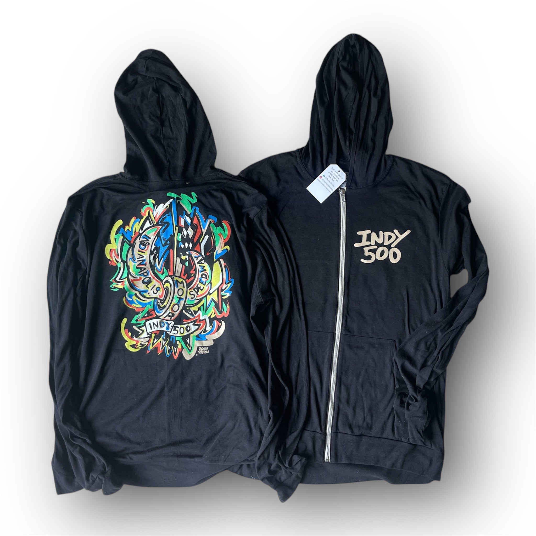 Indianapolis Motor Speedway Motion Wing and Wheel Long Sleeve Hooded Zip Up Tee by Justin Patten (IMS, lightweight, INDY 500)