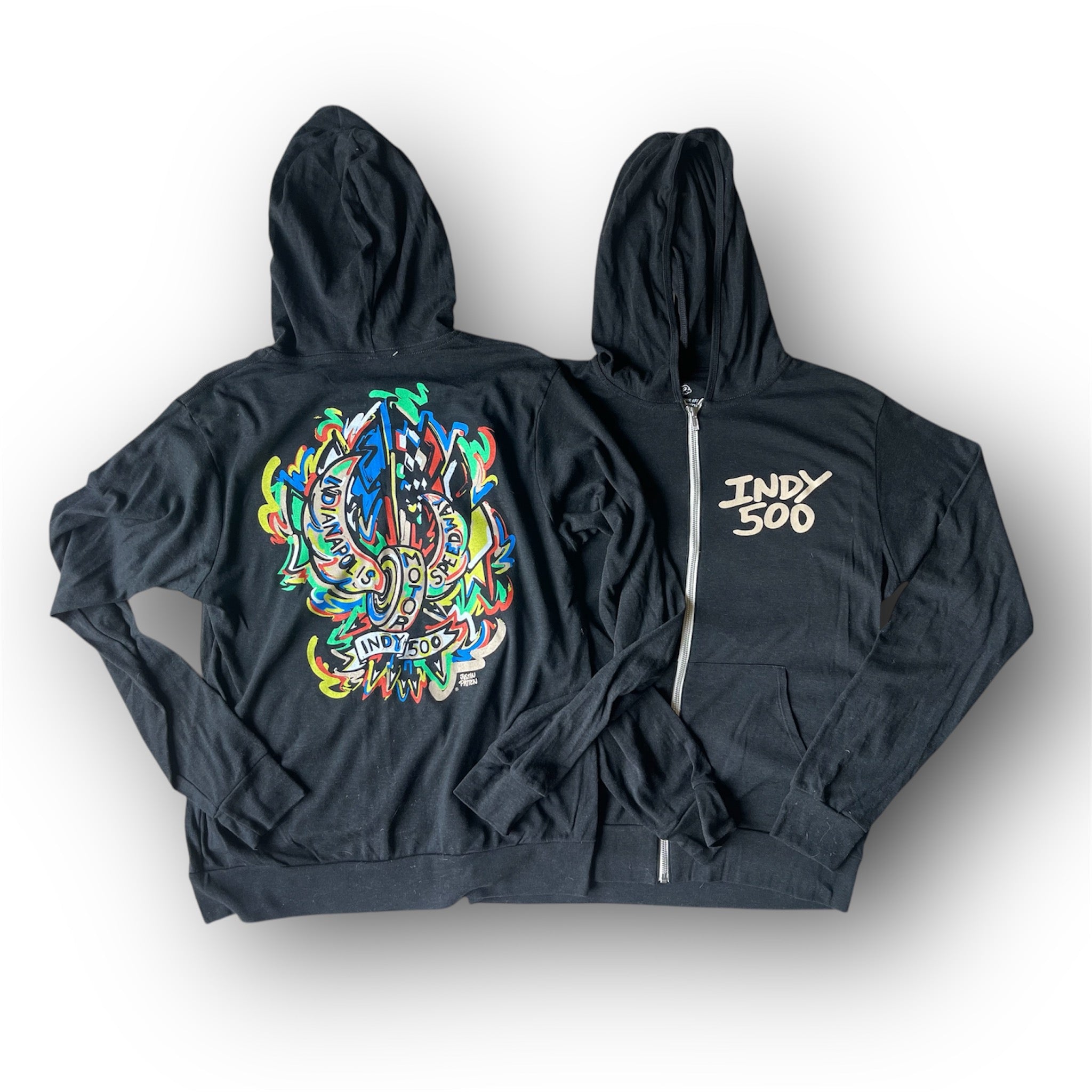 Indianapolis Motor Speedway Motion Wing and Wheel Long Sleeve Hooded Zip Up Tee by Justin Patten (IMS, lightweight, INDY 500)