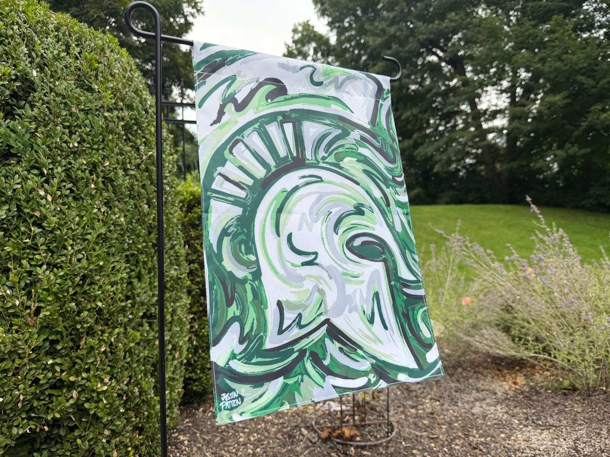 Michigan State University Spartan Helmet Garden Flag by Justin Patten (Sparty, Go Green, Big Ten)