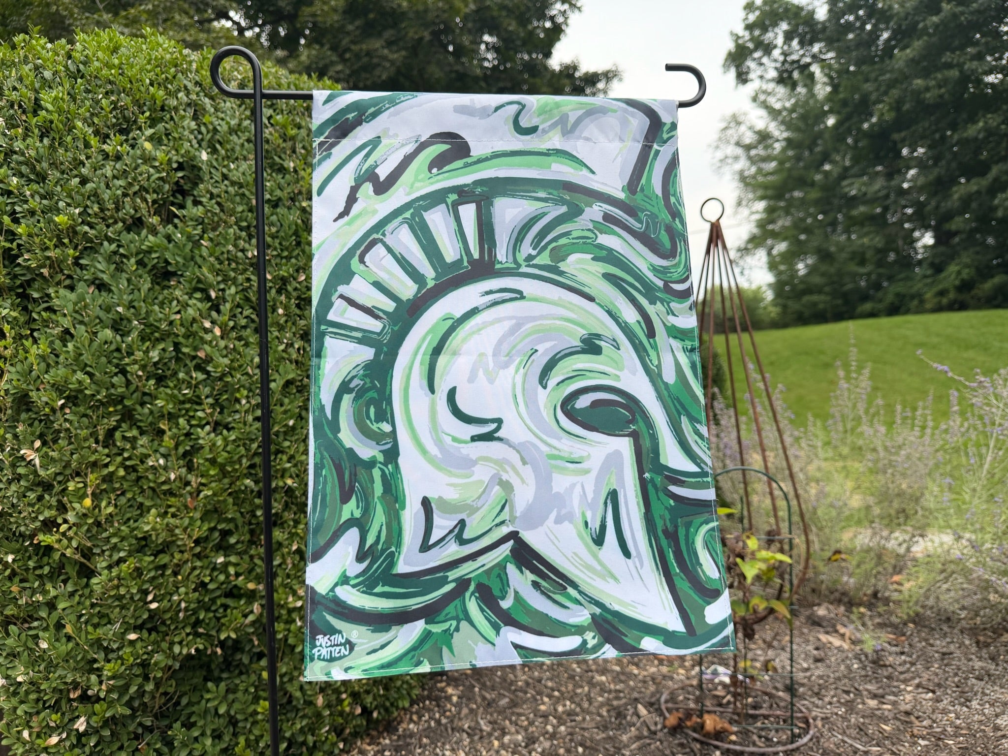 Michigan State University Spartan Helmet Garden Flag by Justin Patten (Sparty, Go Green, Big Ten)