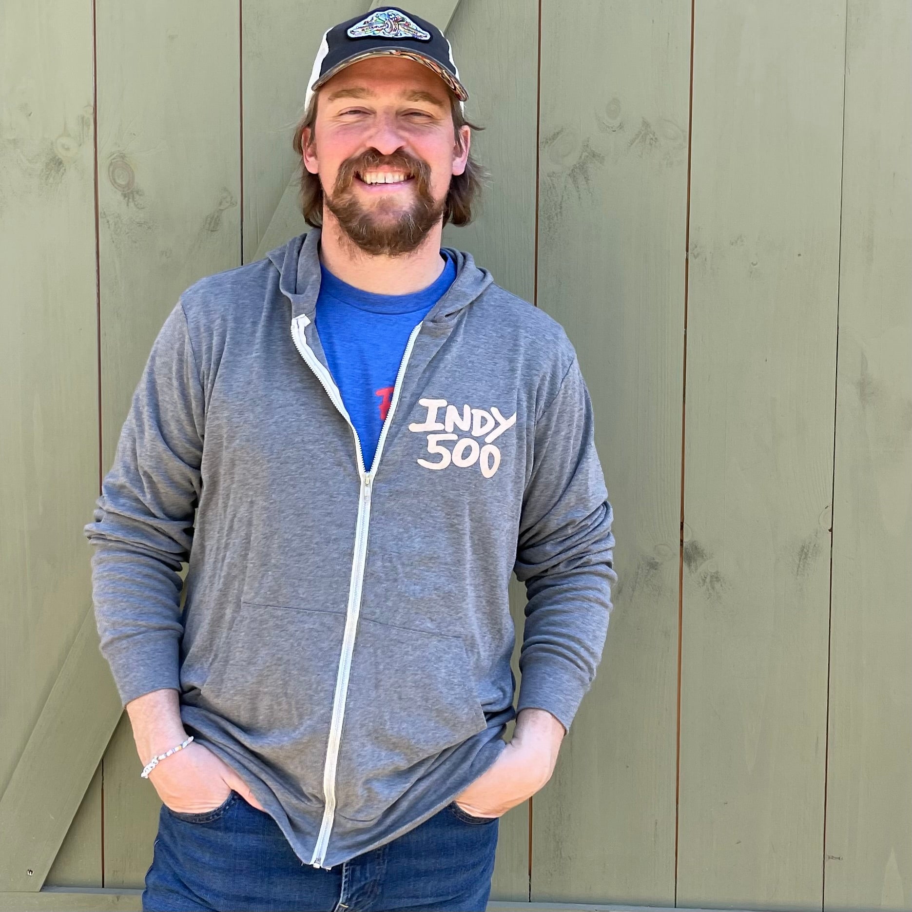 Indianapolis Motor Speedway Motion Wing and Wheel Long Sleeve Hooded Zip Up Tee by Justin Patten (IMS, lightweight, INDY 500)