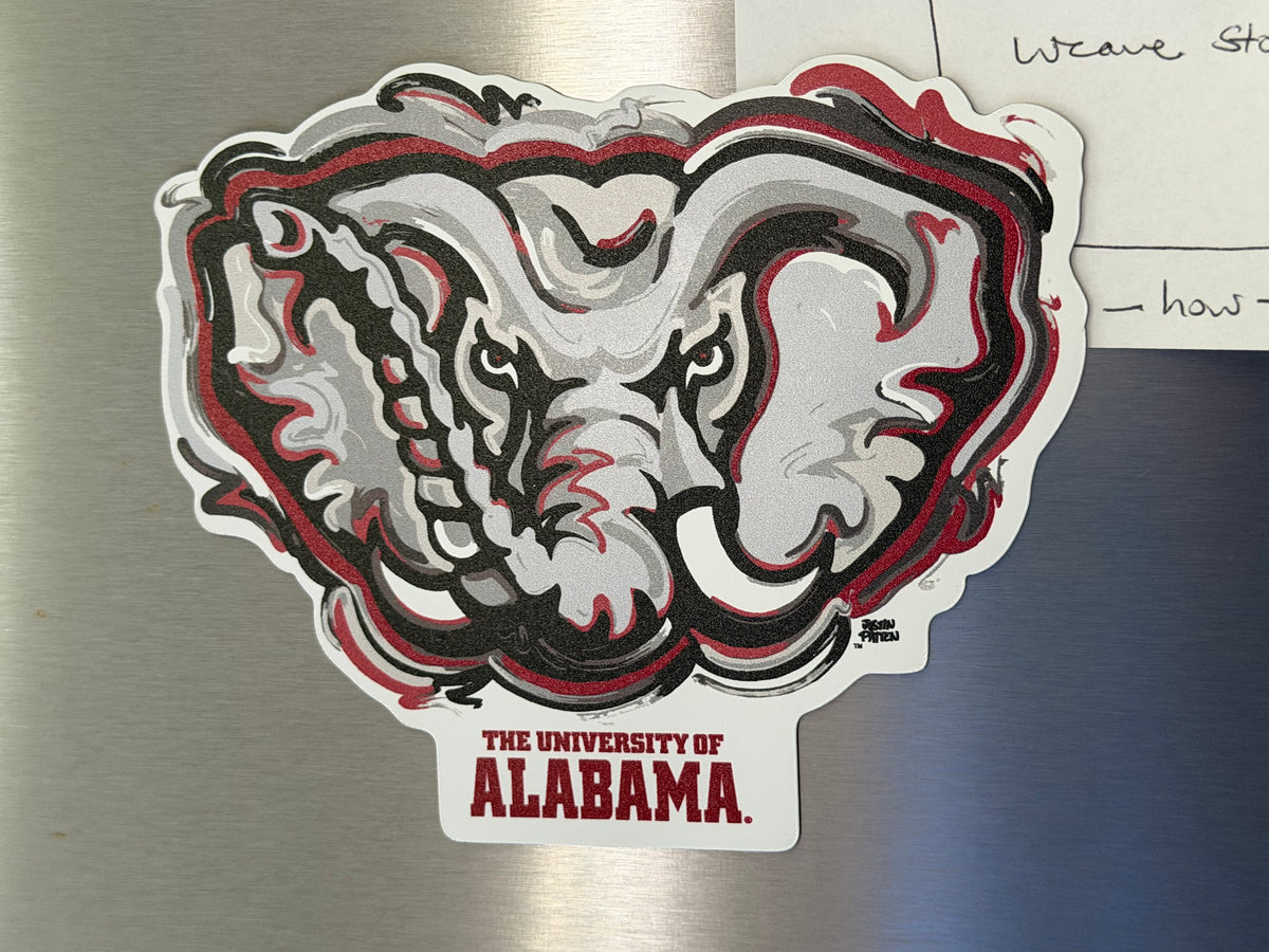 University of Alabama Big AL magnet with bold crimson, black and gray design and Alabama lettering.