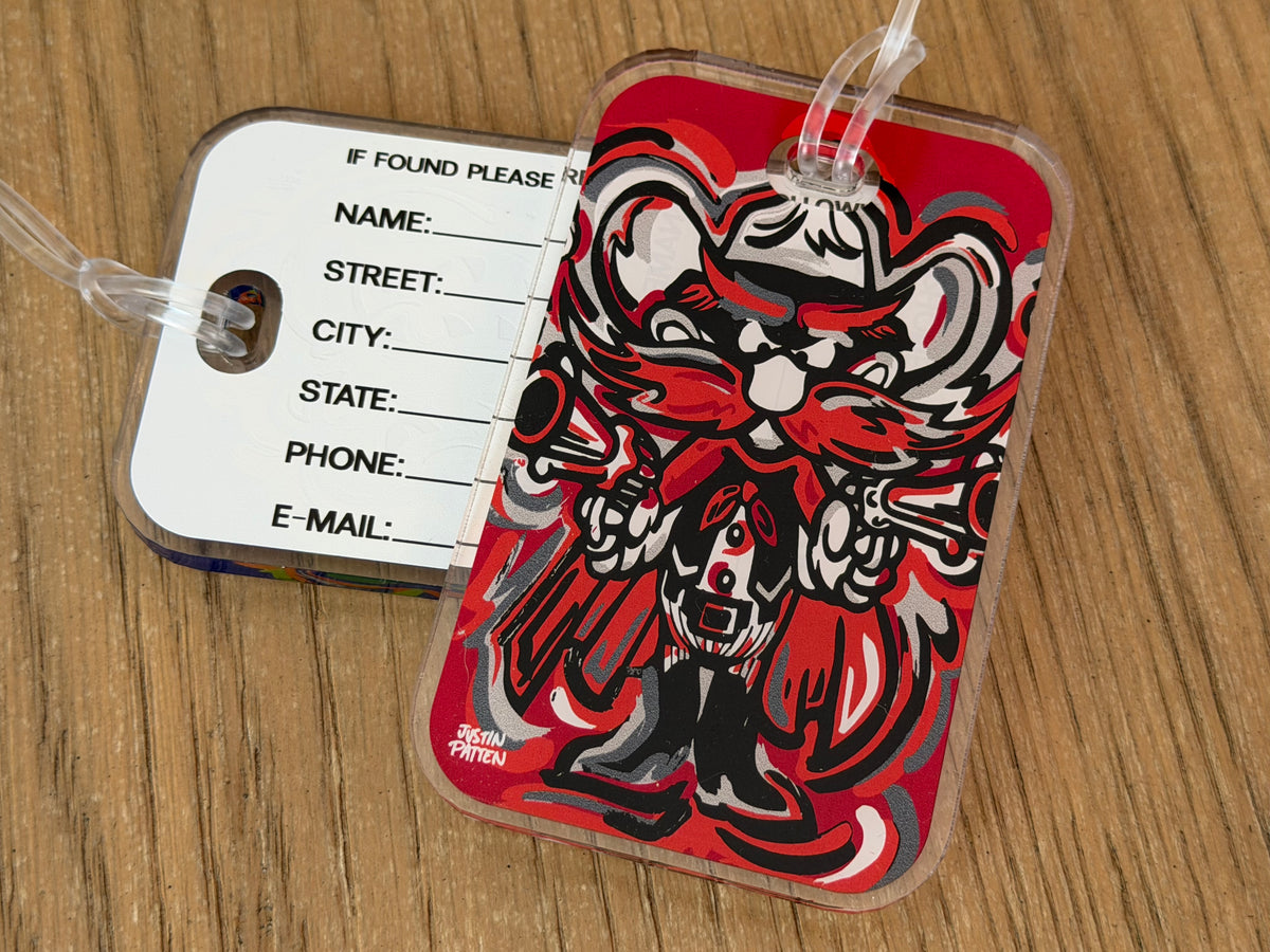 Texas Tech University Raider Red Bag Tag by Justin Patten (The Guns, Guns Up, The Masked Raider, CLC)