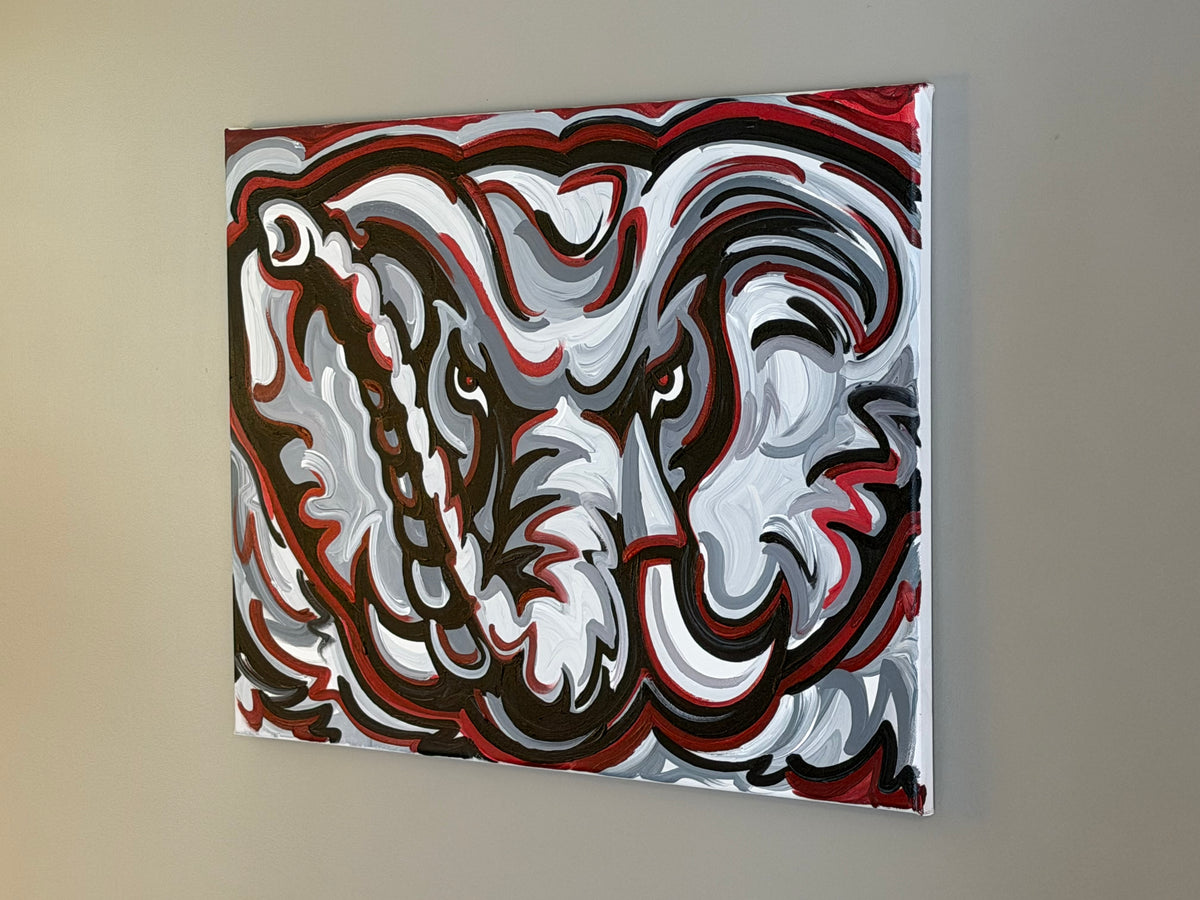 (Original Painting) University of Alabama Big Al Painting by Justin Patten 24x18 (Crimson Tide, Roll Tide, Tuscaloosa, CLC)