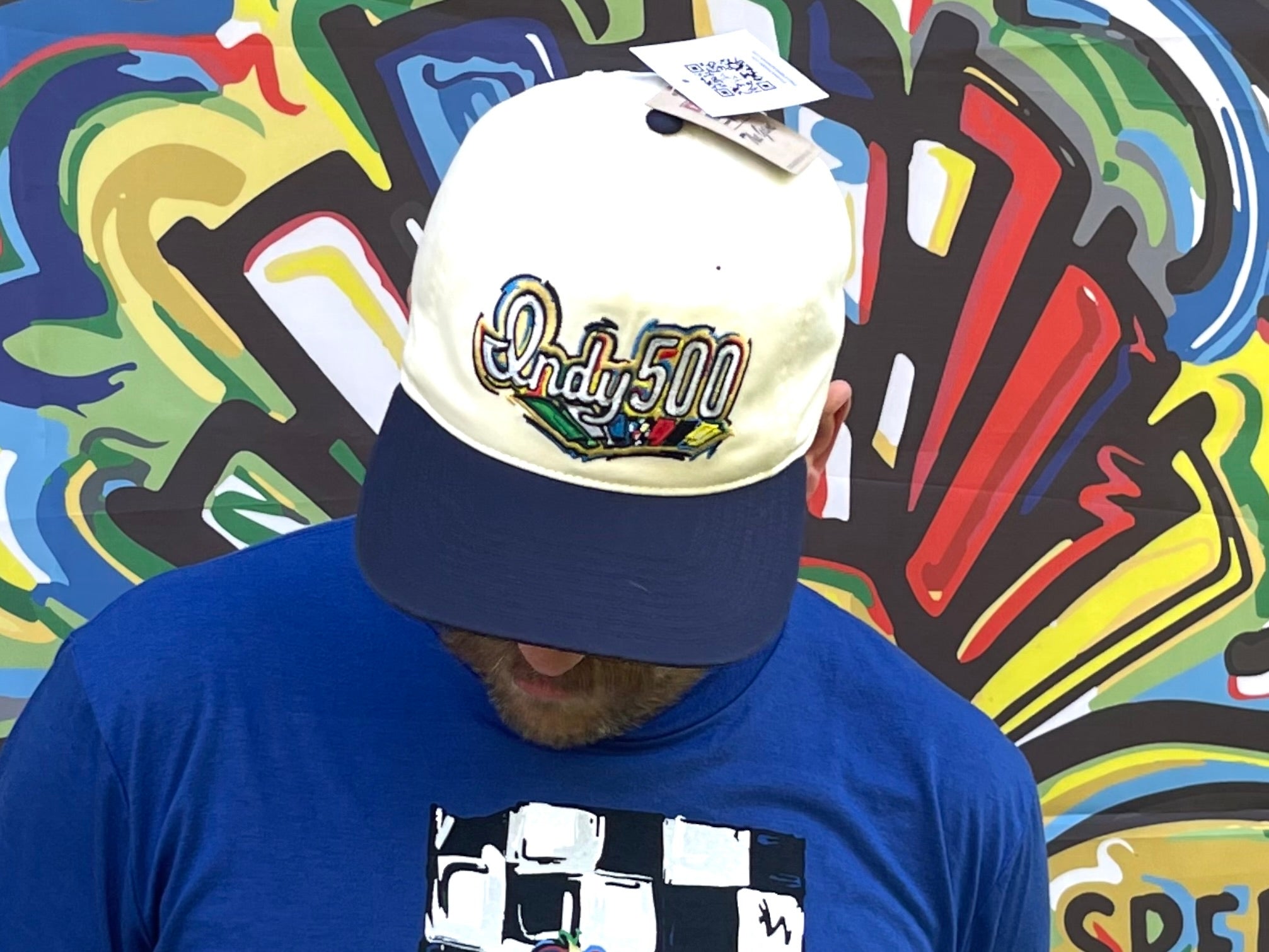Indianapolis Motor Speedway Indy 500 Script Hat by Justin Patten (Navy Bill) (IMS, Indy 500, Is it May)
