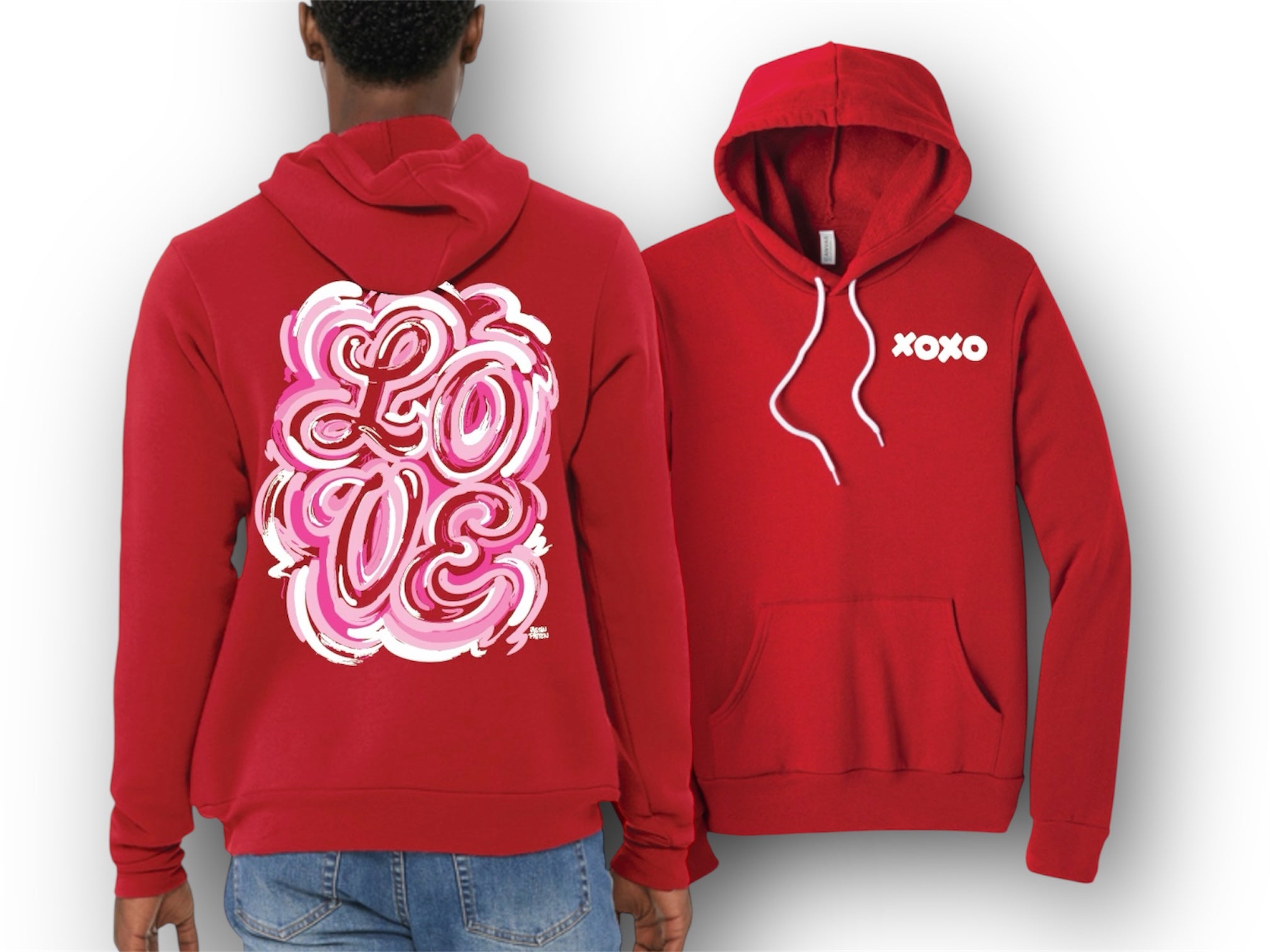 Valentine's Day Red Hot Unisex Fleece Hoodie by Justin Patten (Love, Valentine, Heart, XOXO)