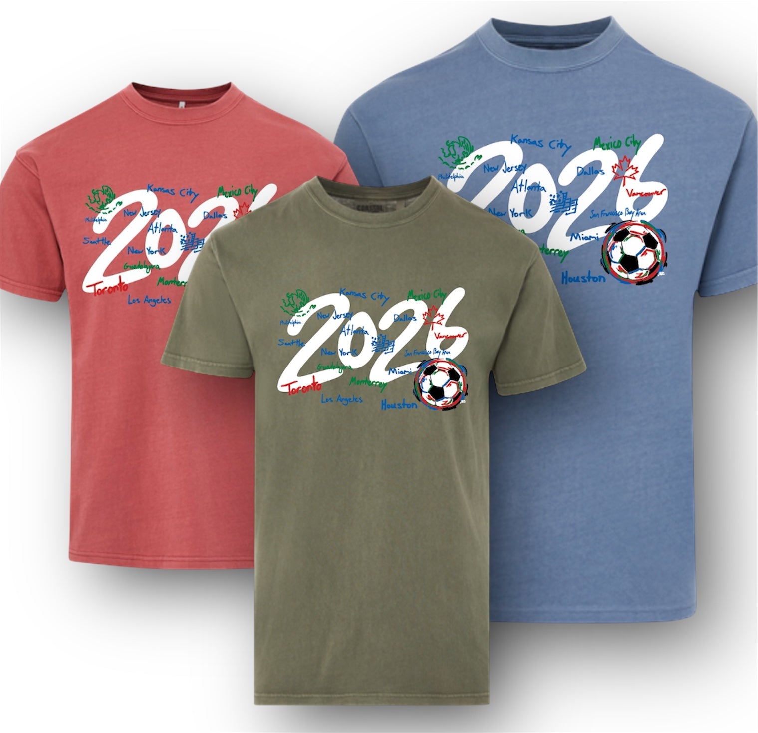 Storm Striker 2026 Soccer Celebration Tee (3 Colors)(World Cup, Soccer, USA, Mexico, Canada)
