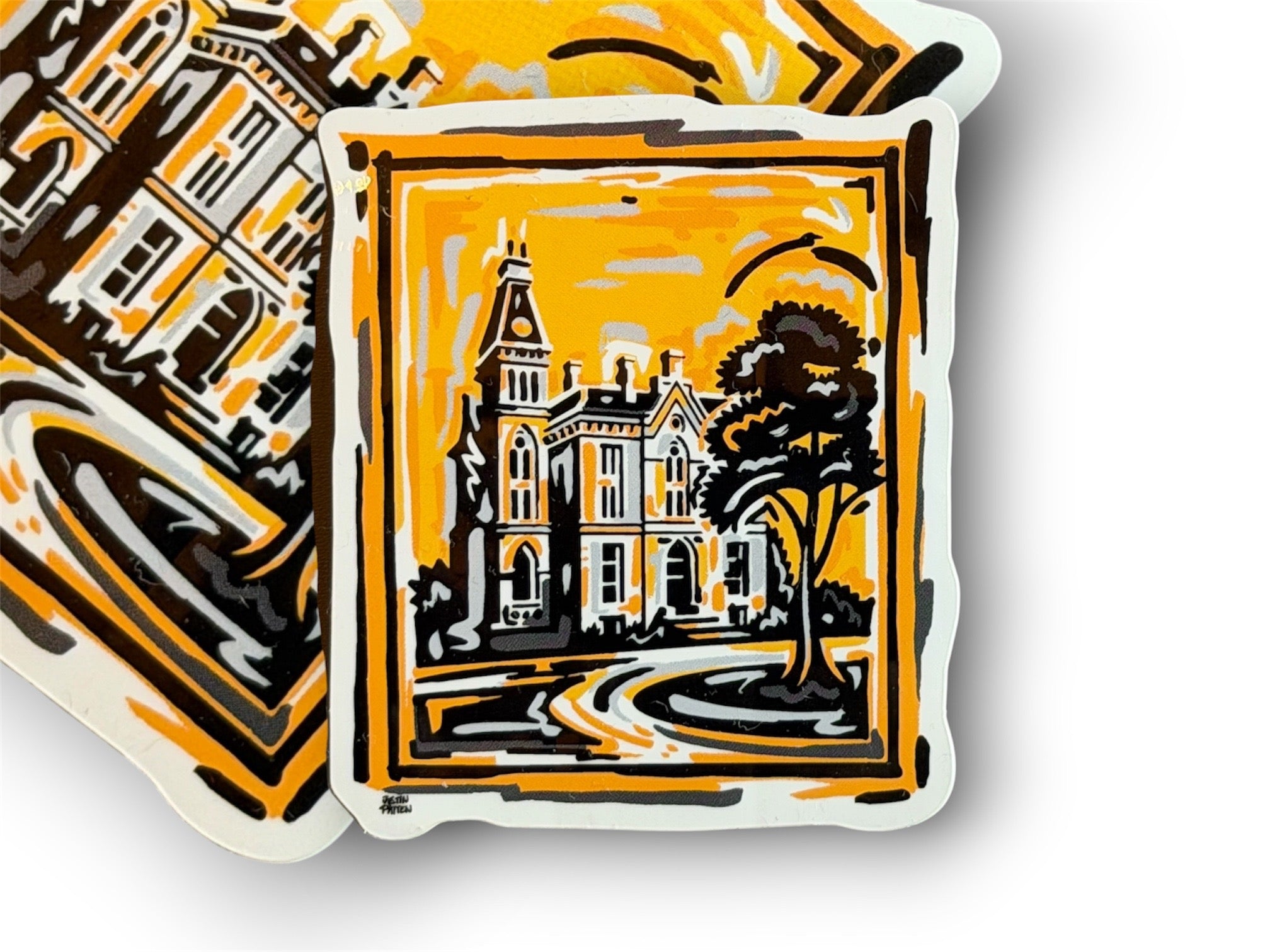 Depauw University East College 2.4"x3" Mini Vinyl Sticker by Justin Patten (Greencastle, Tigers)