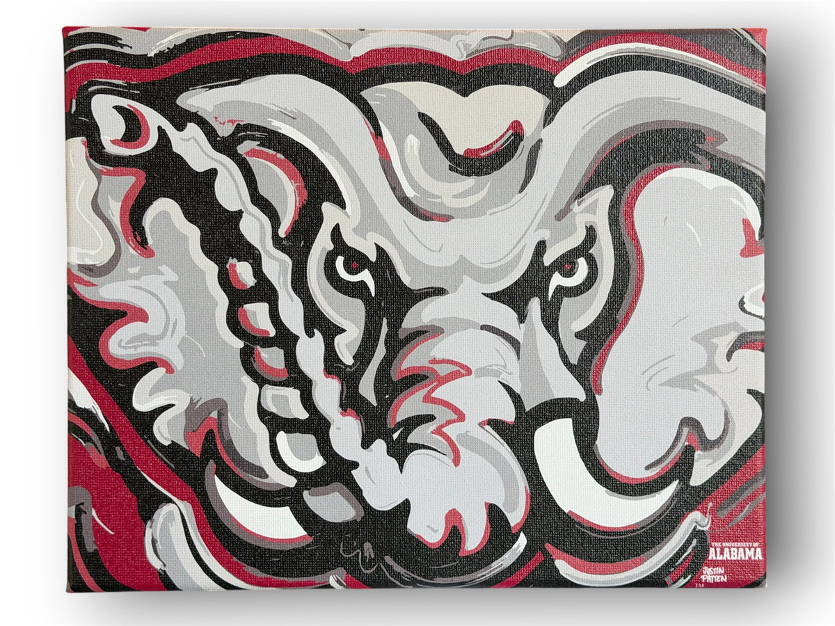 20in x 16in canvas print with Alabama mascot face in crimson, black, and white