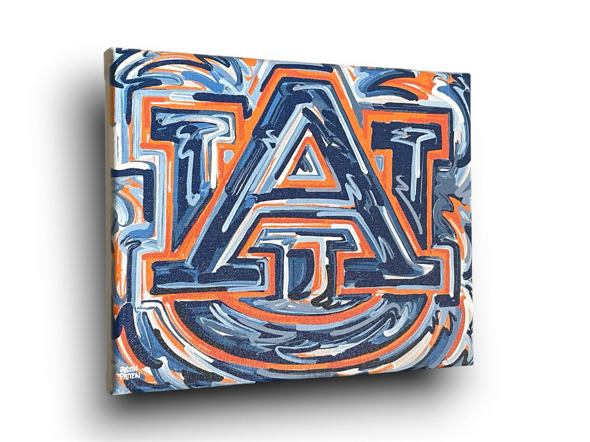 Auburn University canvas print showing the wrapped edge and bold navy and orange AU logo