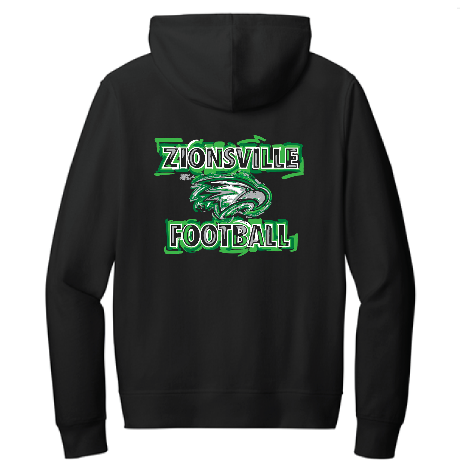Zionsville Football Unisex Fleece Full Zip Hoodie by Justin Patten (Black)
