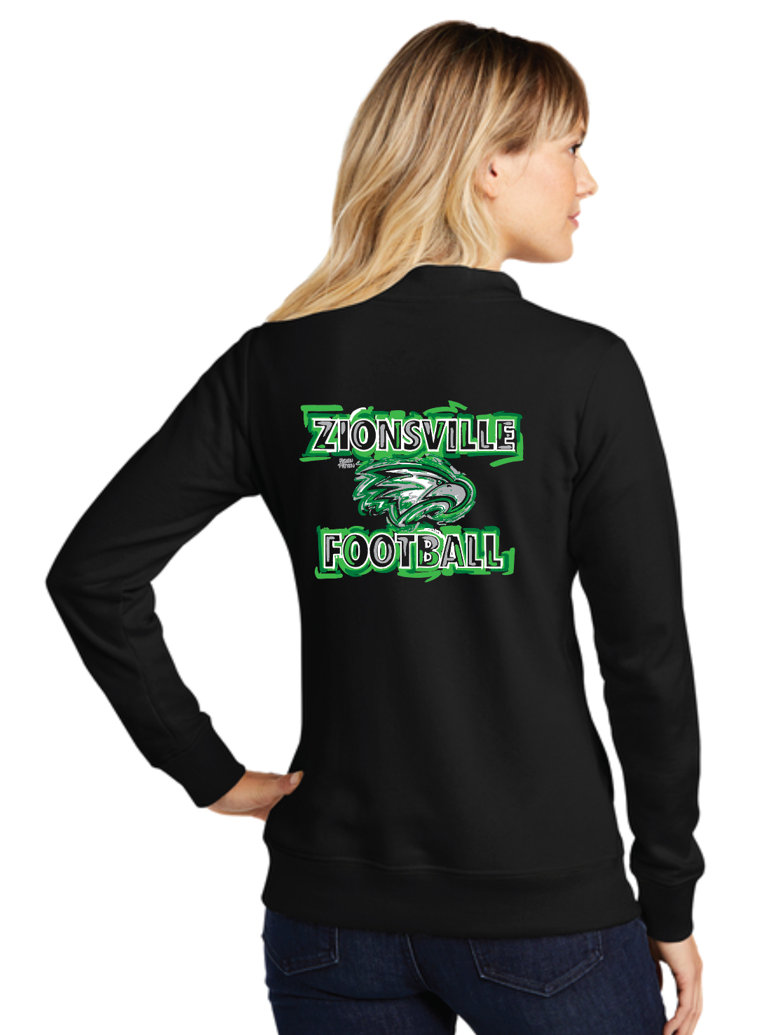 Zionsville Football Women's French Terry Bomber by Justin Patten (Black)