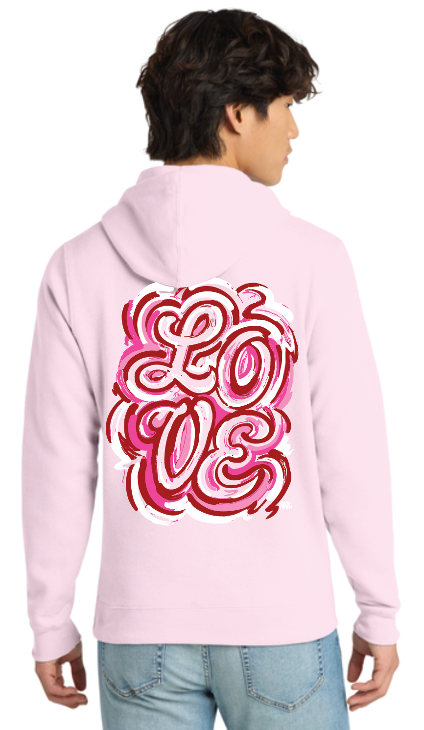 Valentine's Day Shy Pink Unisex Fleece Hoodie by Justin Patten (Love, Valentine, Heart, XOXO)